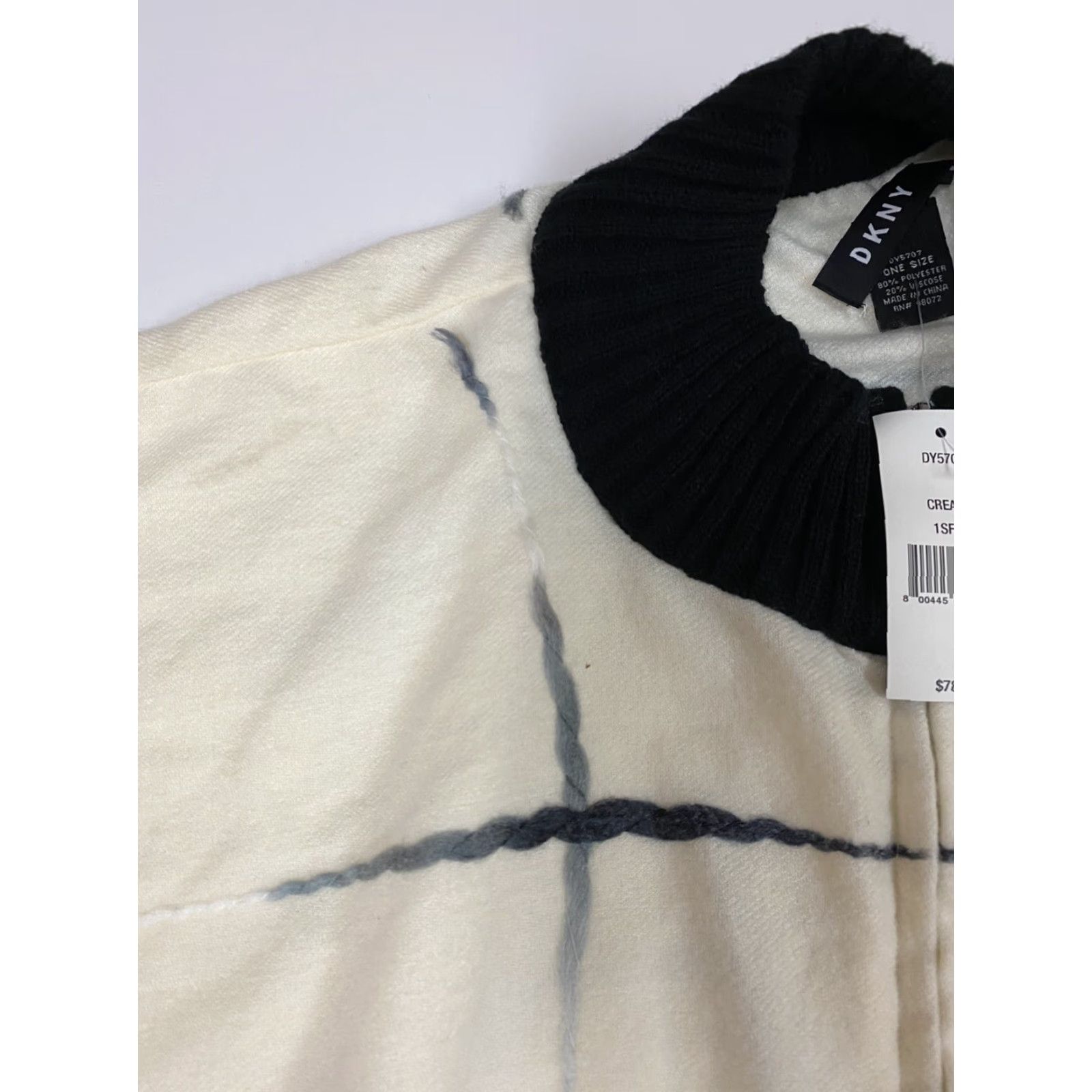 DKNY dkny Womens Sweater Cape One Size Beige Knit Cable-Fleece Fur Trim Zip Mock Neck Vintage No Size ONE SIZE - 5 Thumbnail