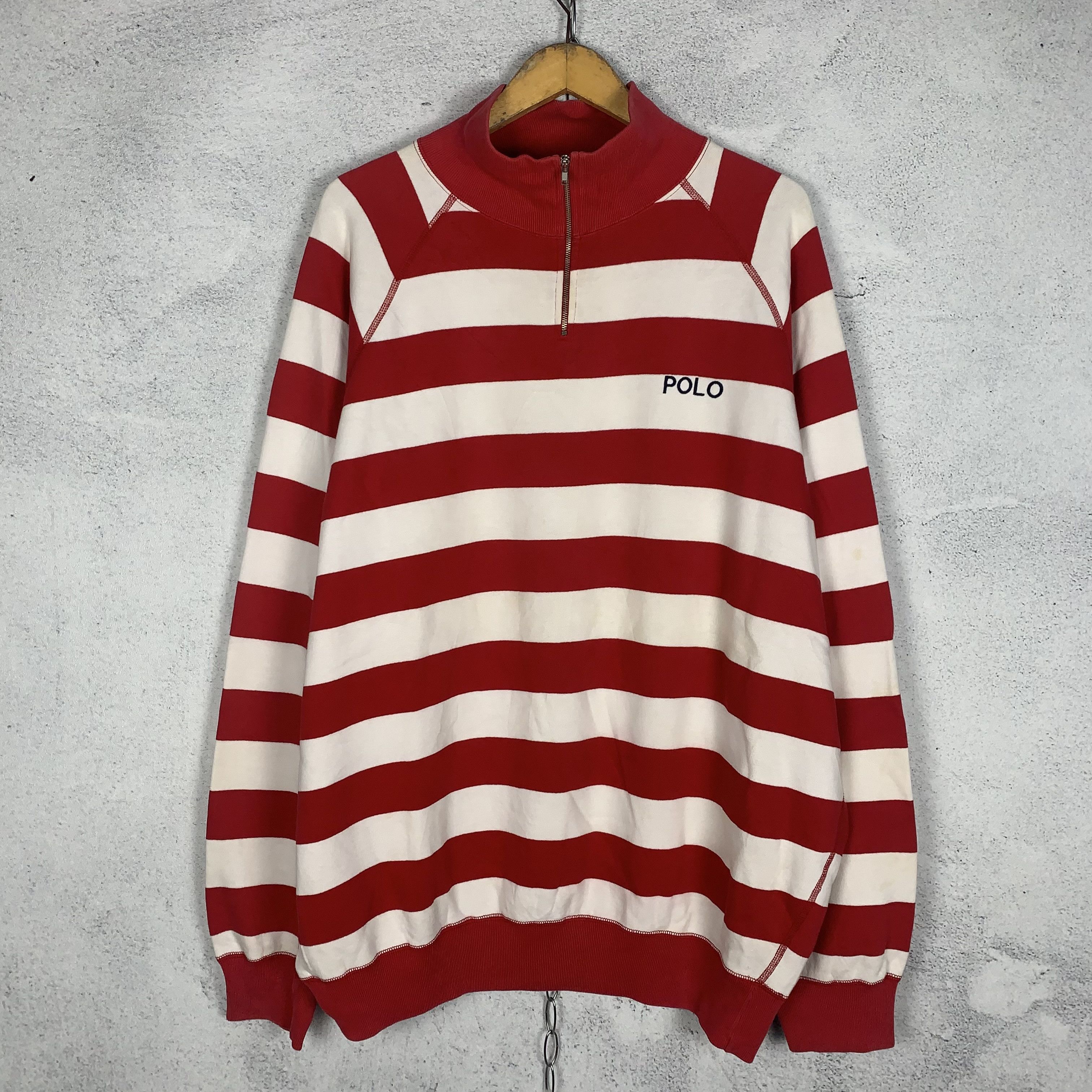 Polo Ralph Lauren Vintage 90s Polo Ralph Lauren Striped Halfzip Sweatshirt Size US XL / EU 56 / 4 - 1 Thumbnail