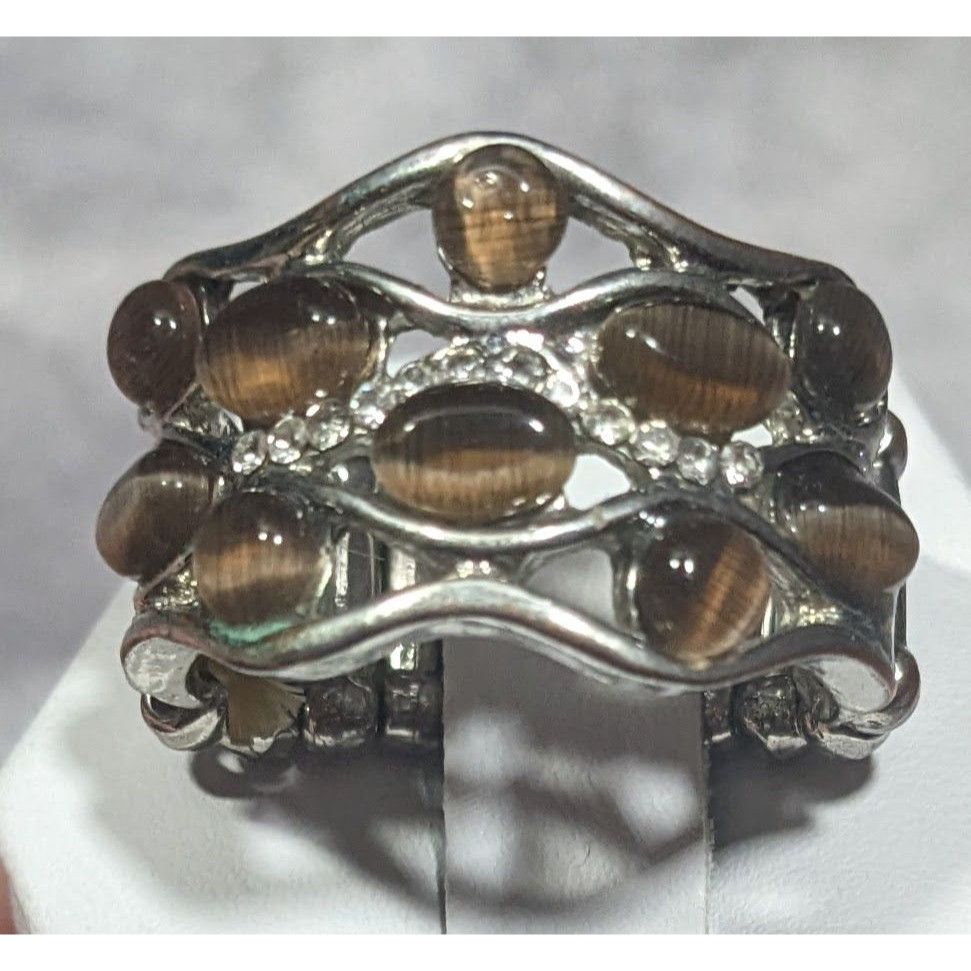 Other Brown Cateye Gemmed Rhinestone Accent Silver Tone Stretch Ri Size ONE SIZE - 1 Thumbnail