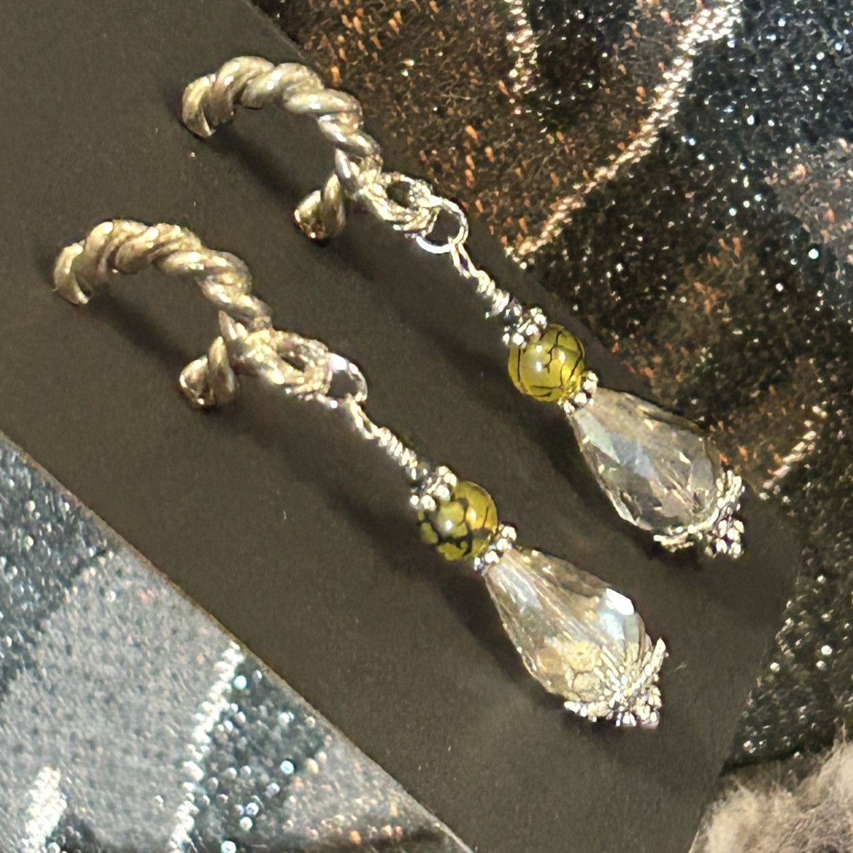 Handmade Handcrafted raindrop faceted rutilated quartz earrings Size ONE SIZE - 1 Thumbnail