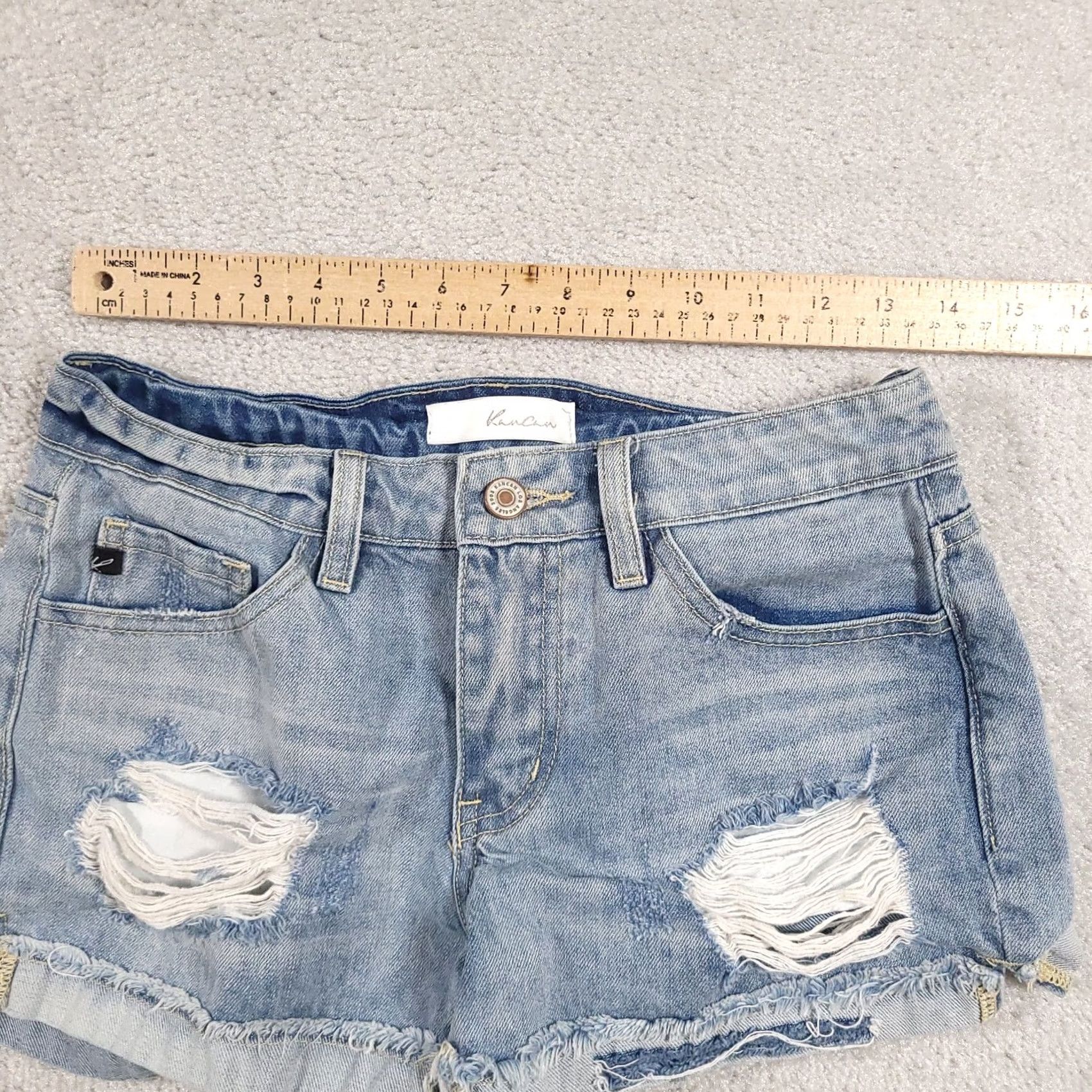 Vintage VINTAGE KanCan Shorts Womens XS Blue Distressed Denim High Rise Raw Hem Ripped Cutoff Size 26" / US 2 / IT 38 - 6 Thumbnail