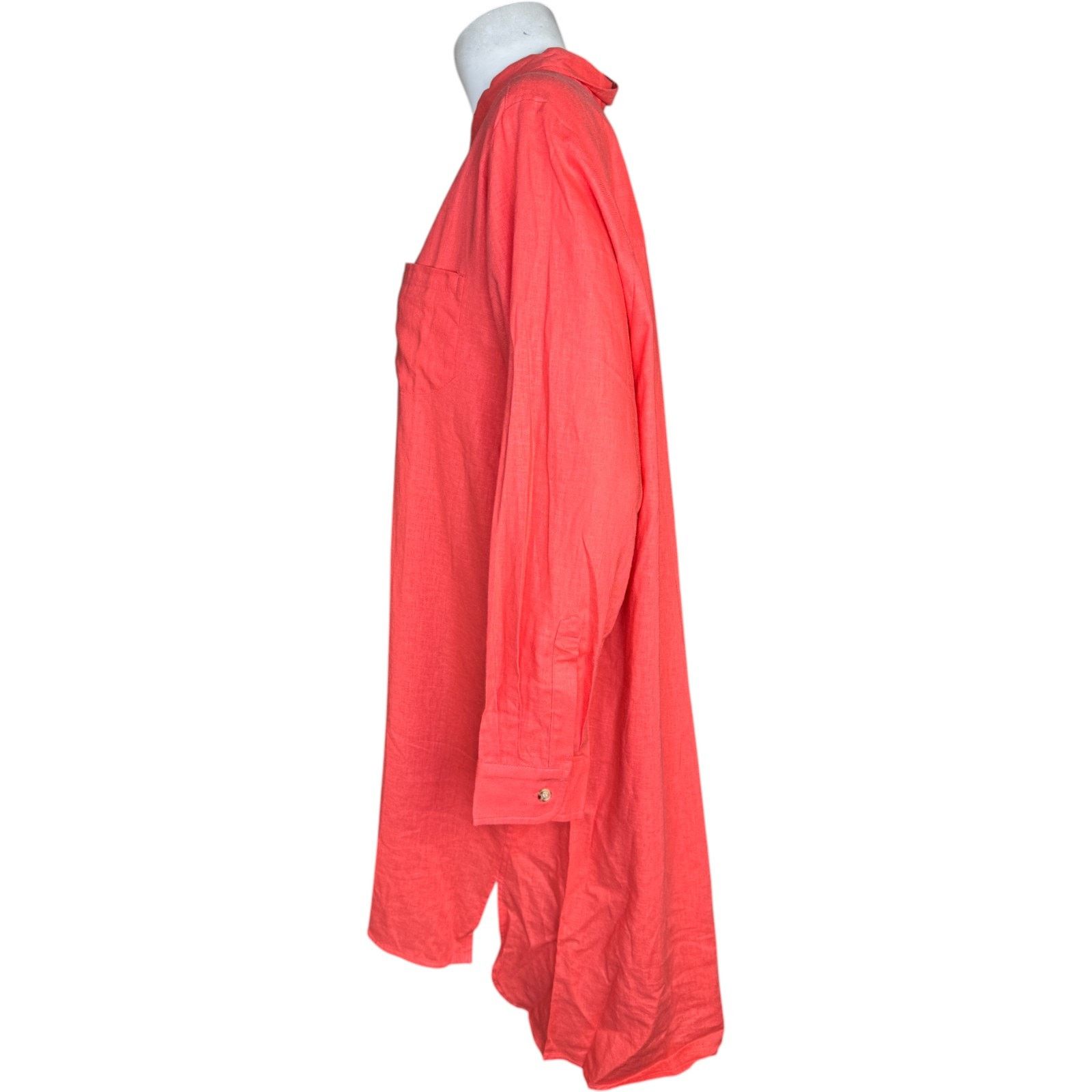 Other Encore Idina Menzel Coral Linen Blend Tunic Shirt Dress LP Size L / US 10 / IT 46 - 2 Thumbnail
