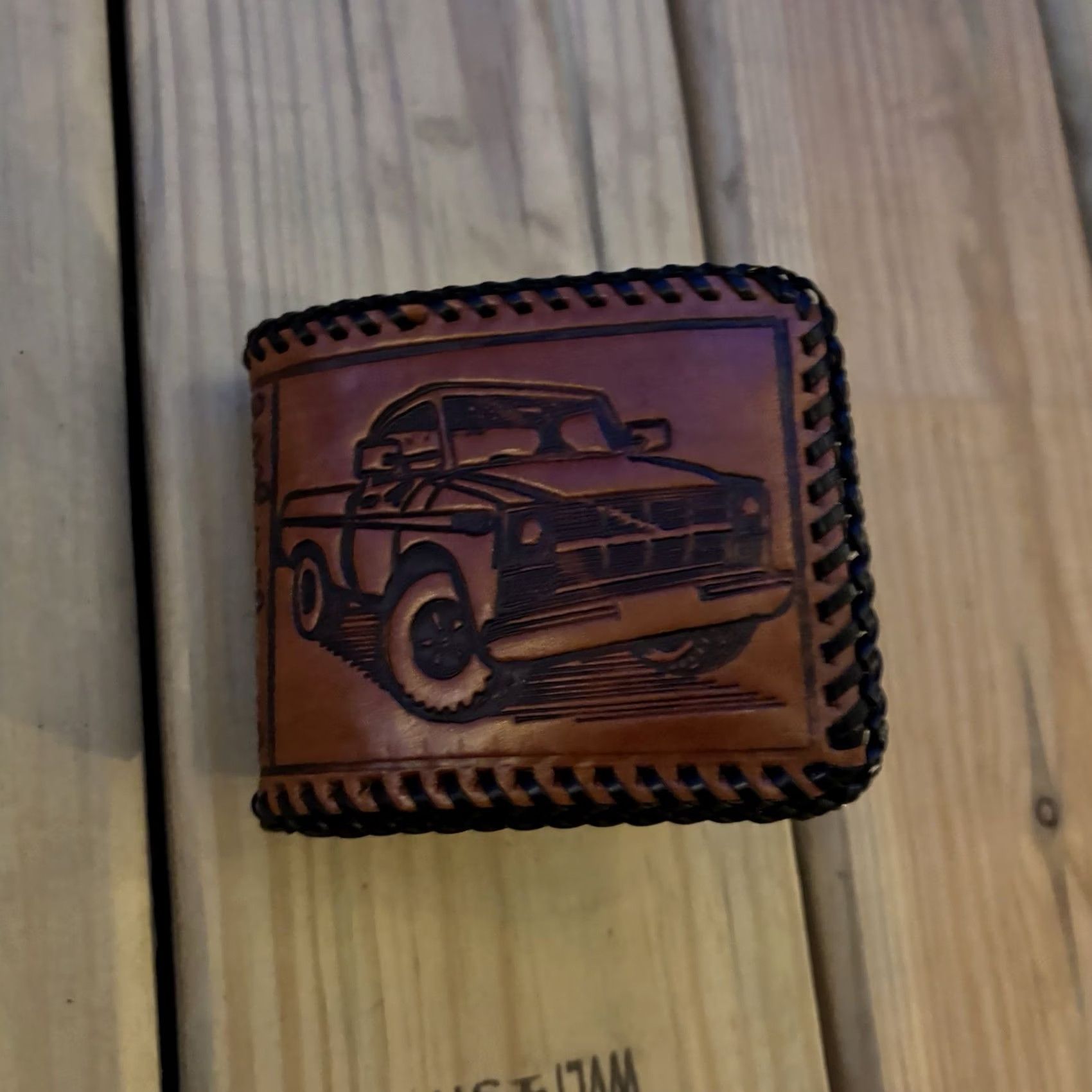 Vintage VINTAGE Handmade Leather Wallet 4WD Truck Bi Fold USA Made Brown Leather Men Wallet Pattern: Solid 9x4 in Laced Size ONE SIZE - 4 Thumbnail