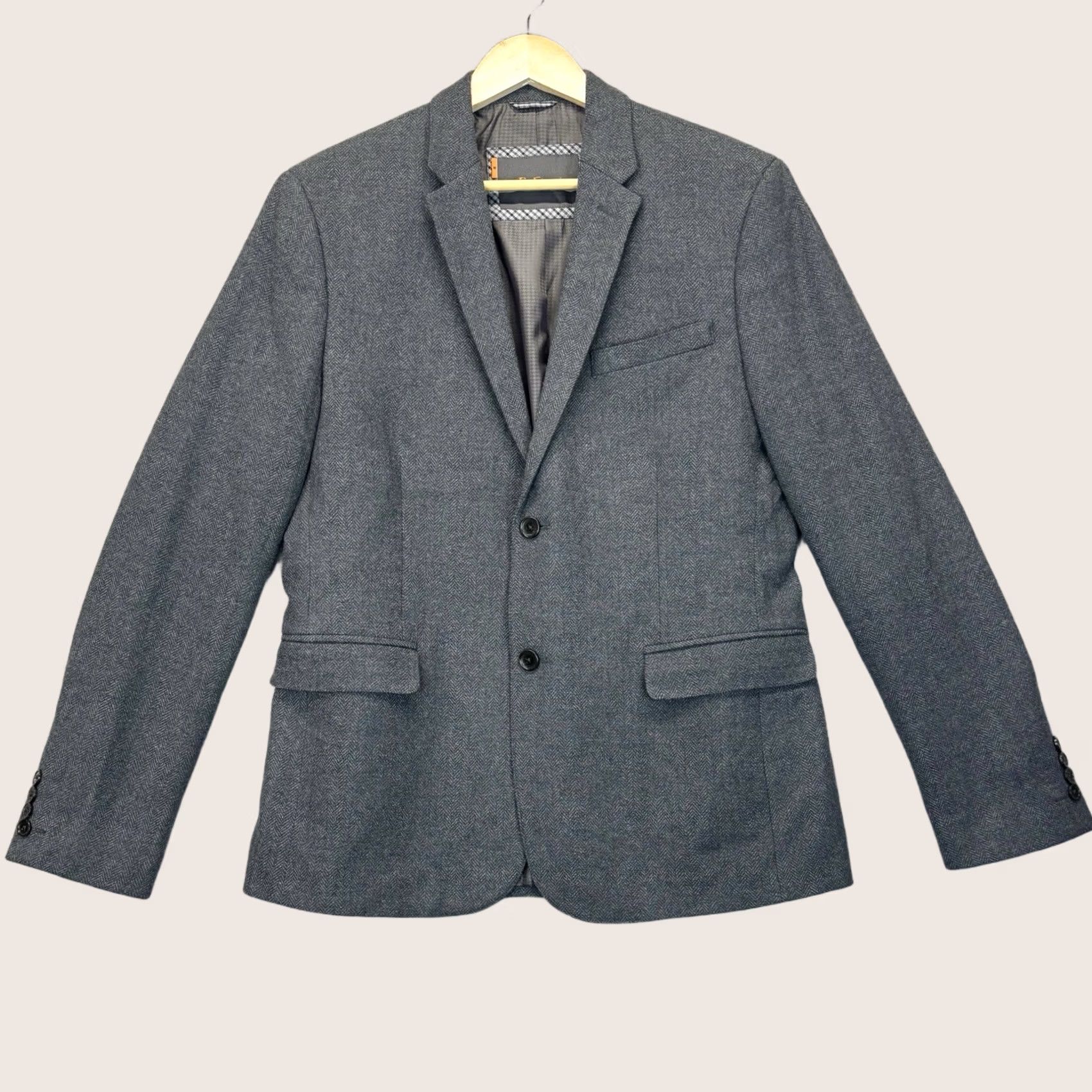 Ben Sherman Ben Sherman Blazer Mens Medium Herringbone Wool Blend 2 Button Grey VGC Regular Jacket Coat Size 40R - 1 Thumbnail