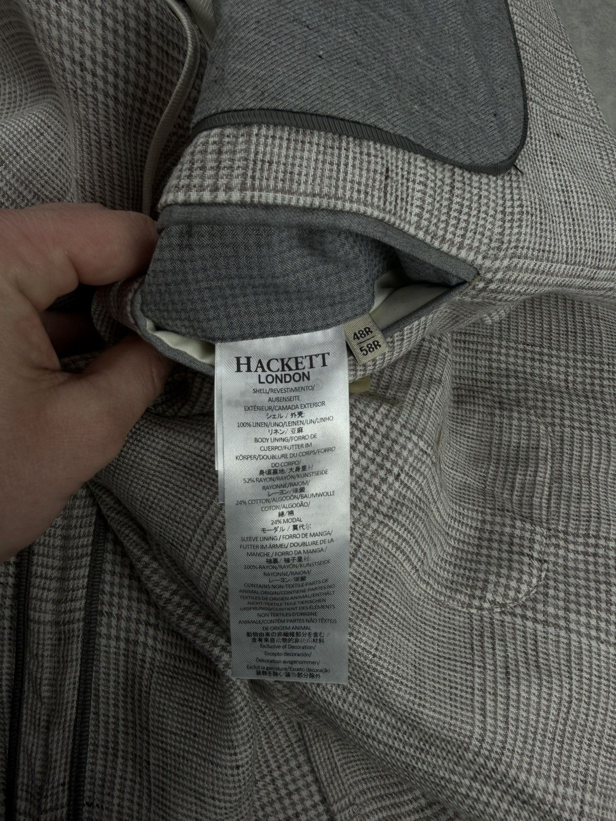 Hackett Hackett Mayfair Linen Blazer Glencheck 48R Beige Size 48R - 9 Thumbnail