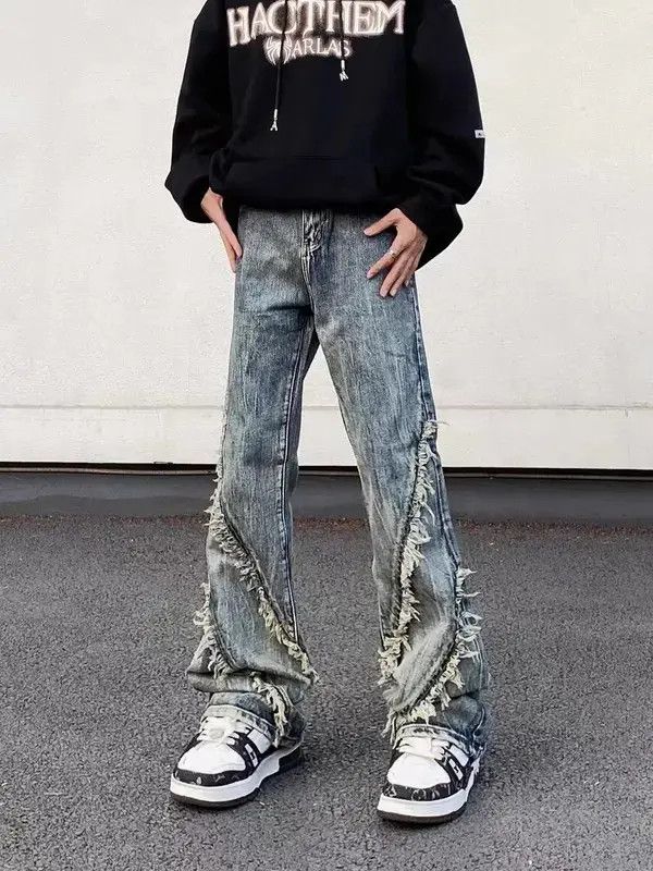 Japanese Brand × Jean Vintage washed fringed raw edge straight-leg jeans Size US 32 / EU 48 - 1 Thumbnail