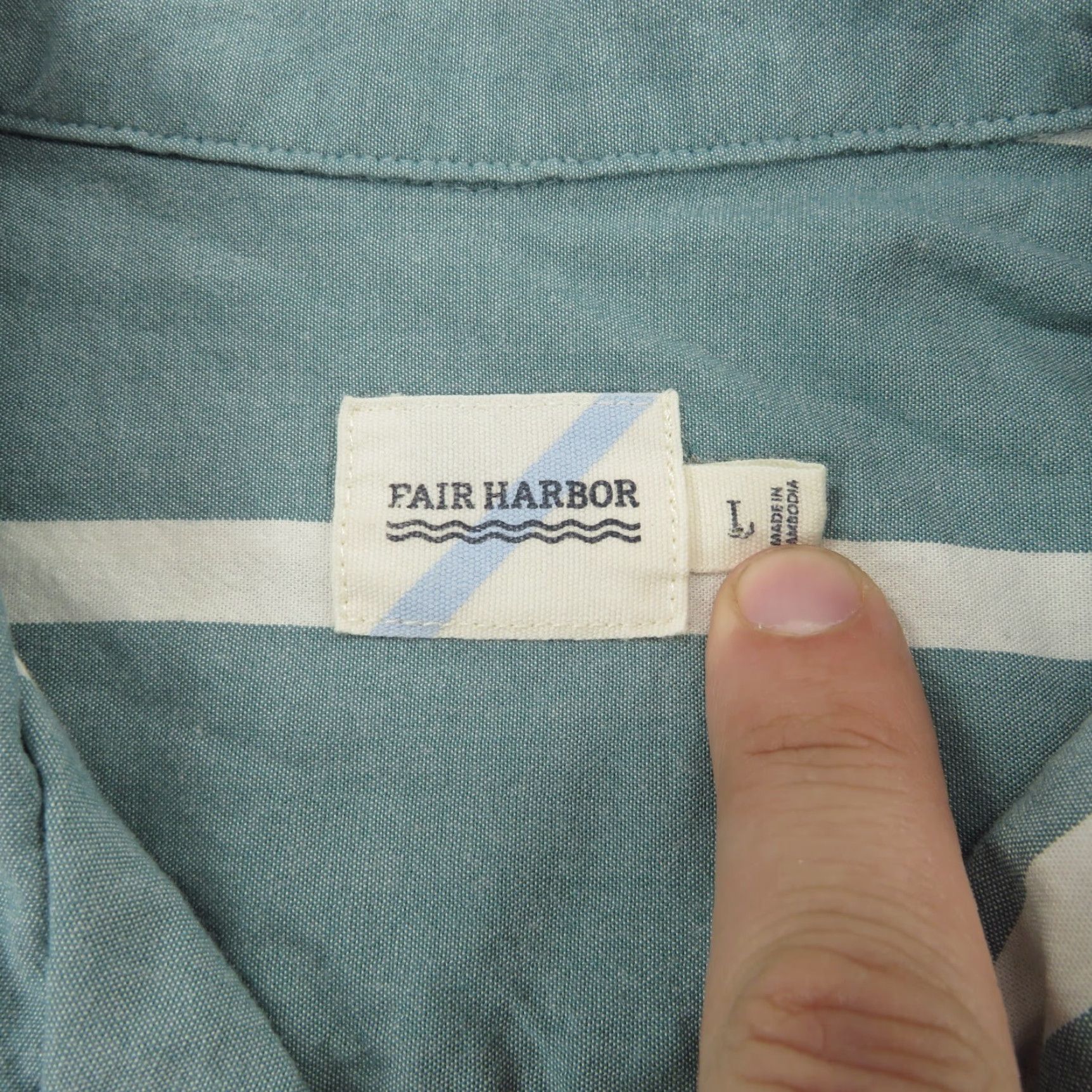 Vintage Fair Harbor Shirt Mens Large Green White Stripe Beach Camp Lounge Surfer Viscose Size US L / EU 52-54 / 3 - 5 Thumbnail