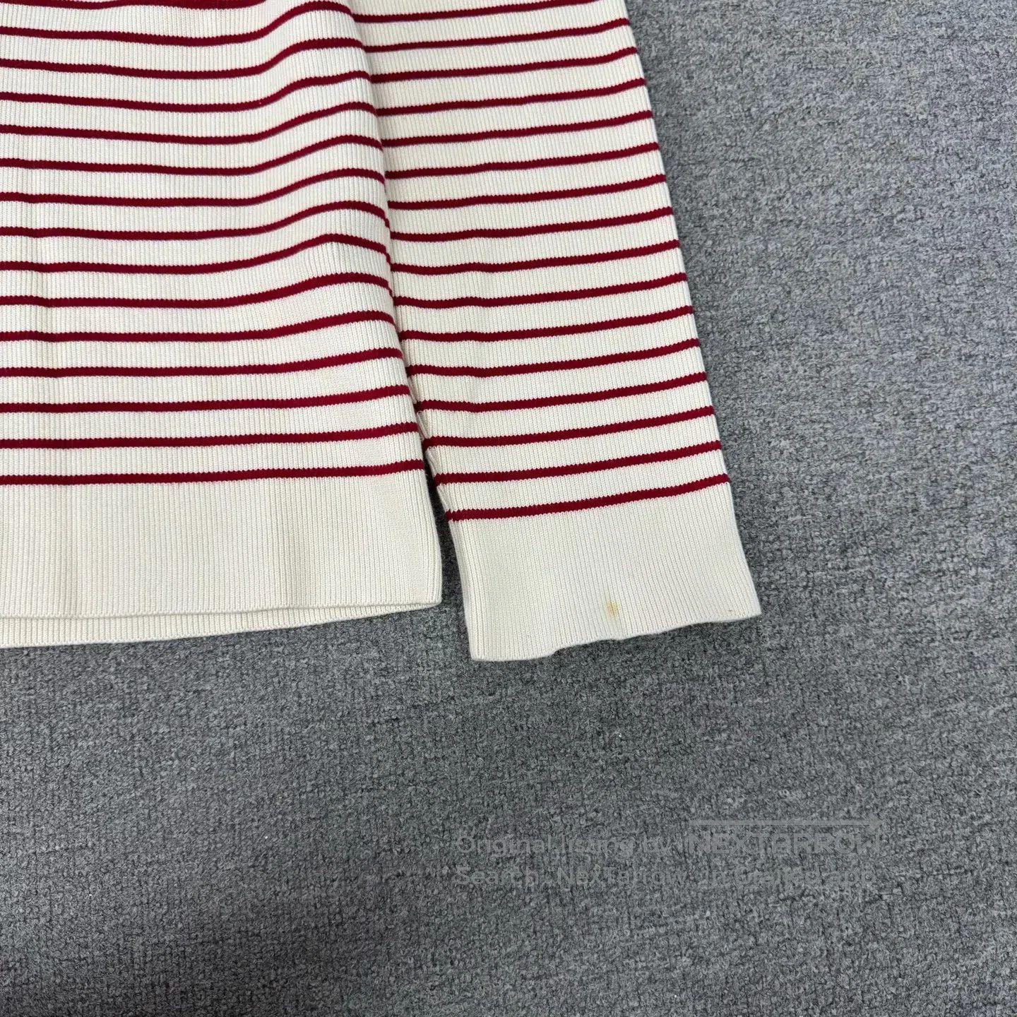 Celine CELINE Off-white with red stripes V-neck, short knit top| Size M / US 6-8 / IT 42-44 - 4 Thumbnail
