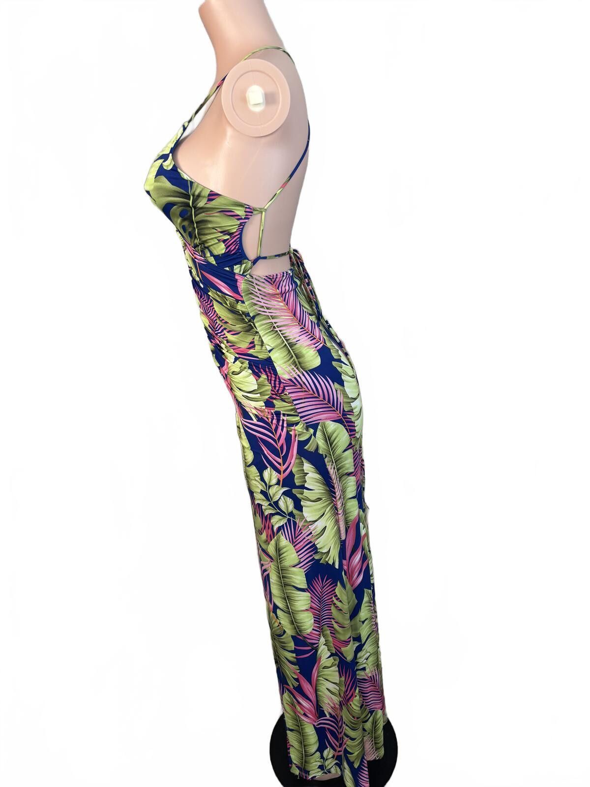 Other Tropical Print Maxi Dress Slit Ruched Bodycon Sexy. Small Size S / US 4 / IT 40 - 3 Thumbnail