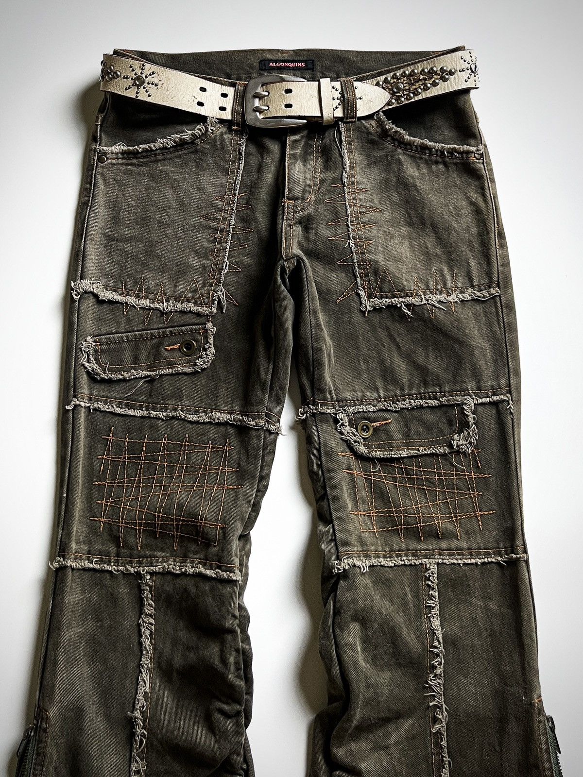 Japanese Brand Algonquins Visual Kei Mohawk Skeleton Distressed Flare Jeans Size US 31 - 7 Thumbnail