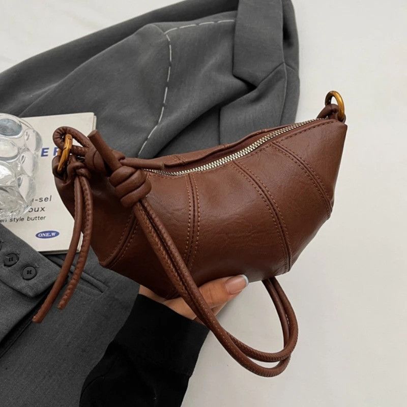 Designer Retro Style Shoulder Bag Solid Soft Zipper in Brown, Women's