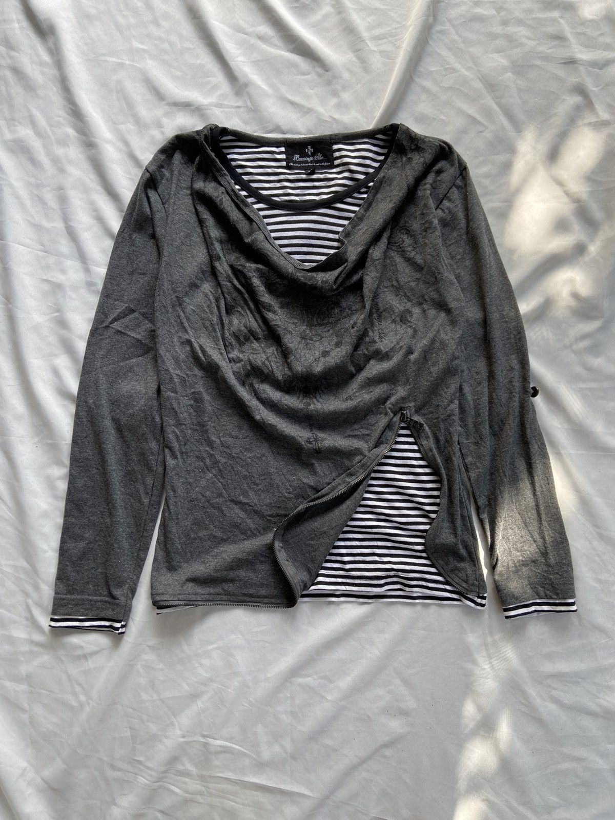image of Hysteric Glamour x If Six Was Nine Berning Sho Doubler Layer Striped Long Sleeve in Grey (Size Medi