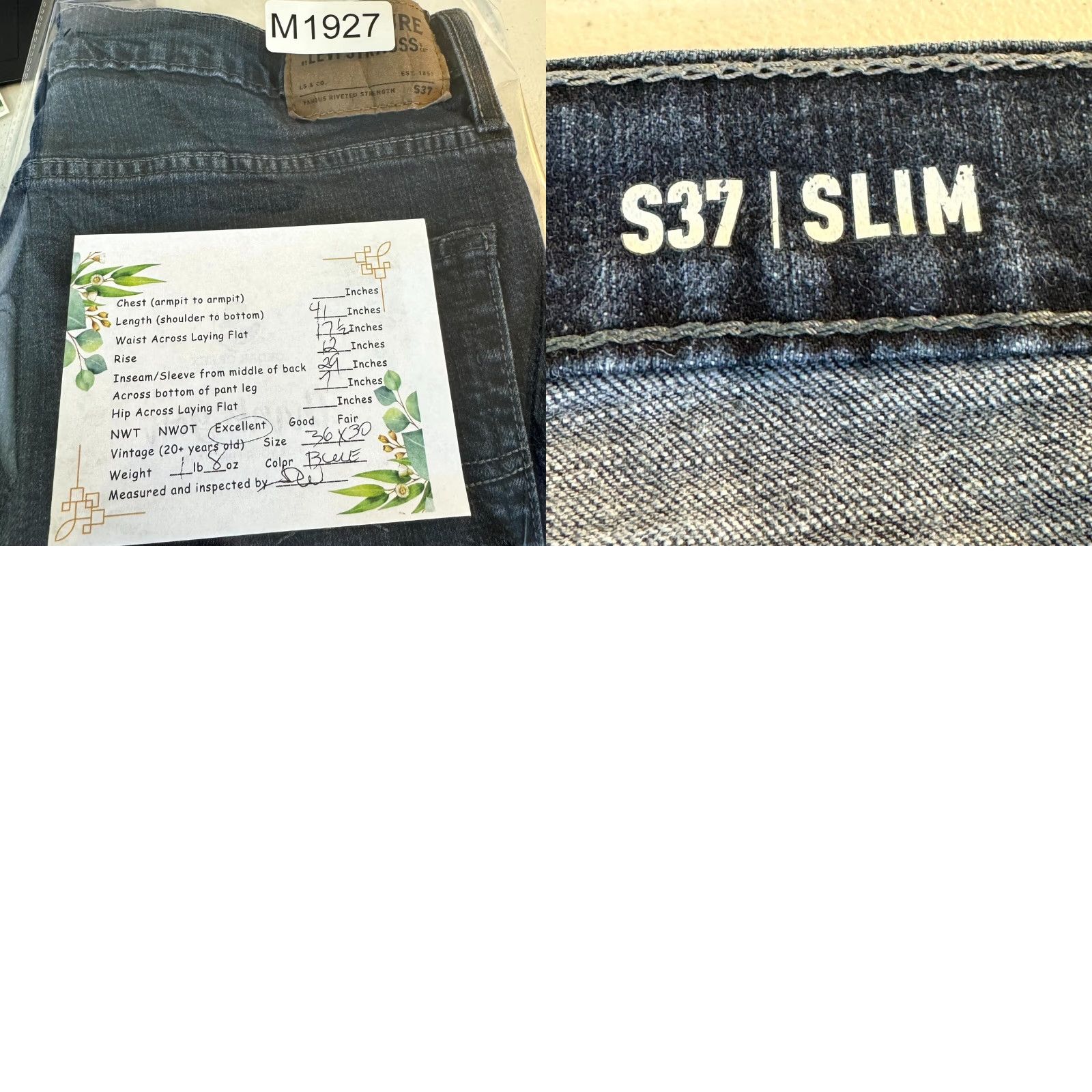 Levi's Levi's Jeans 36 X 30 Blue Denim Stretch Mid-Rise Slim Straight Button Zip Fly Mens Size US 36 / EU 52 - 8 Thumbnail