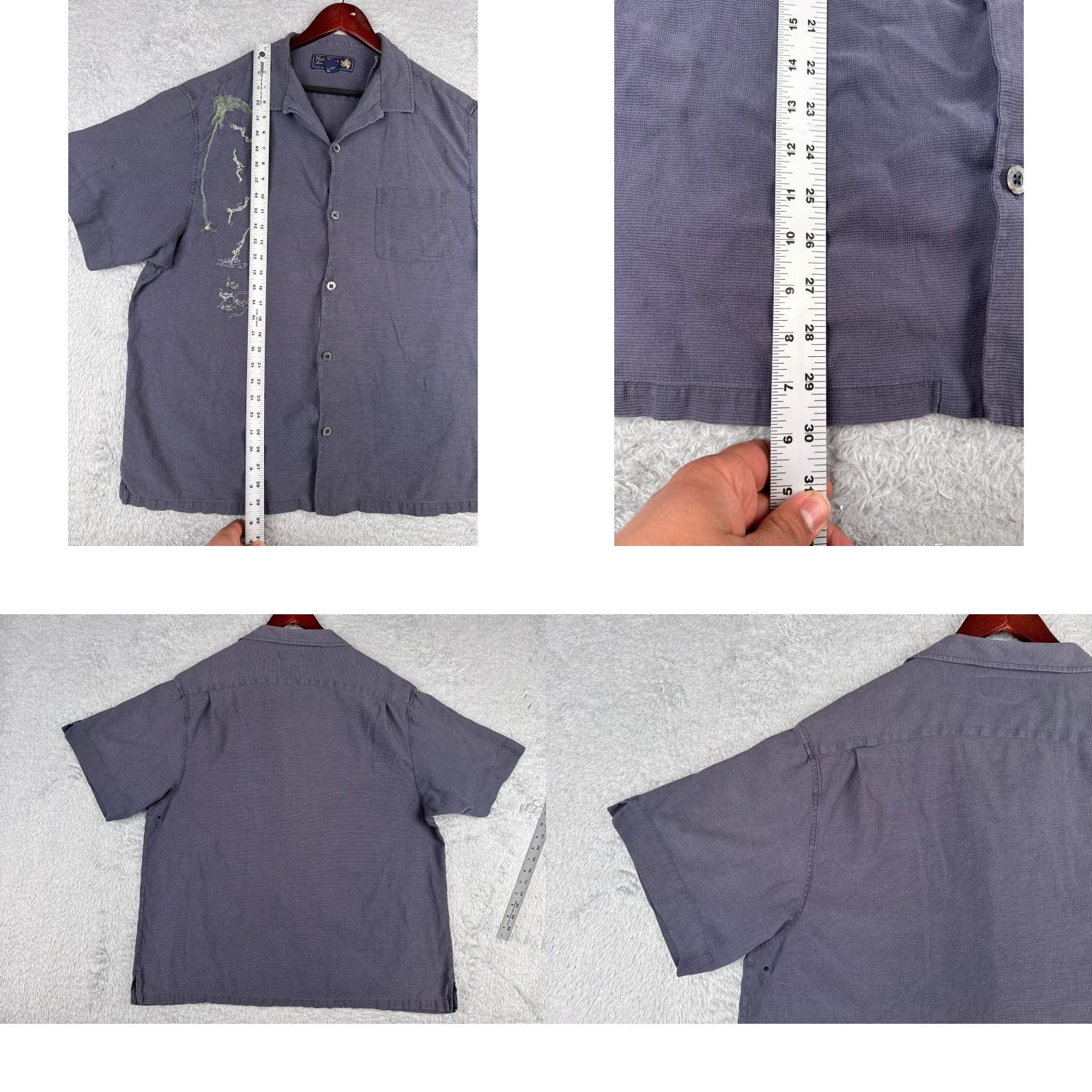 Nat Nast Nat Nast Mens Blue Purple Embroidered Palm Diver Silk Blend Shirt XL Hawaiian Button-Up Capable All Seasons Size US XL / EU 56 / 4 - 10 Thumbnail