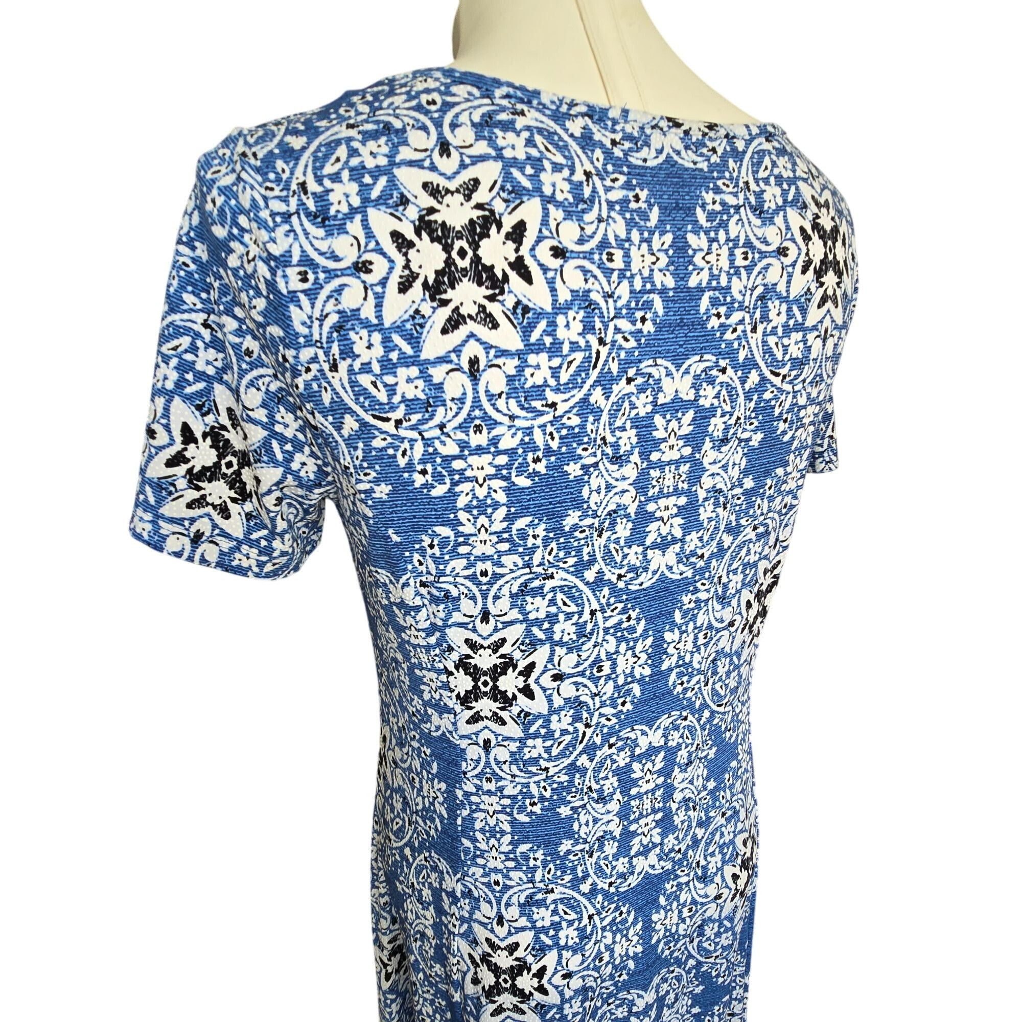 Other Blue & White Maxi Dress Patterned Short Sleeve Haani Petite Size L / US 10 / IT 46 - 4 Thumbnail