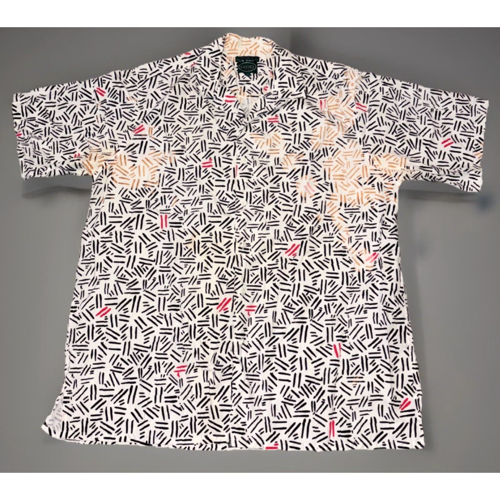 Izod VINTAGE IZOD White Geometric Print Button-Up Shirt Casual Men L 90s Cotton Short Sleeve Size US L / EU 52-54 / 3 - 2 Thumbnail