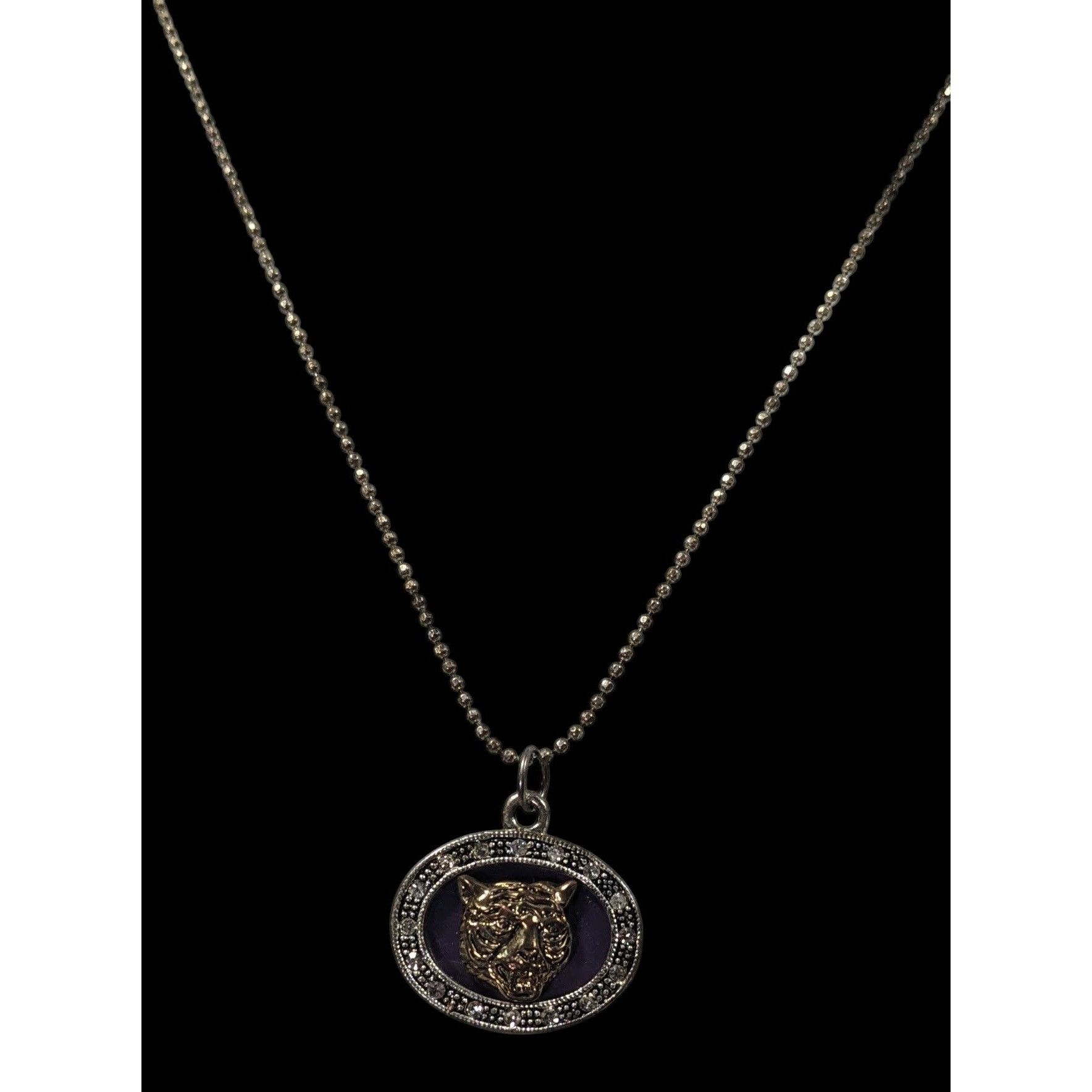 Other Metallic Purple Silver And Gold Tone Tiger Face Pendant Neck Size ONE SIZE - 1 Thumbnail