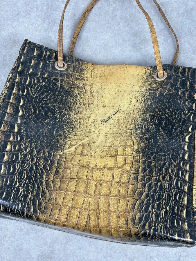 Roberto Cavalli Roberto Cavalli Black Leather Crocodile Embossed Tote Bag Size ONE SIZE - 10 Thumbnail
