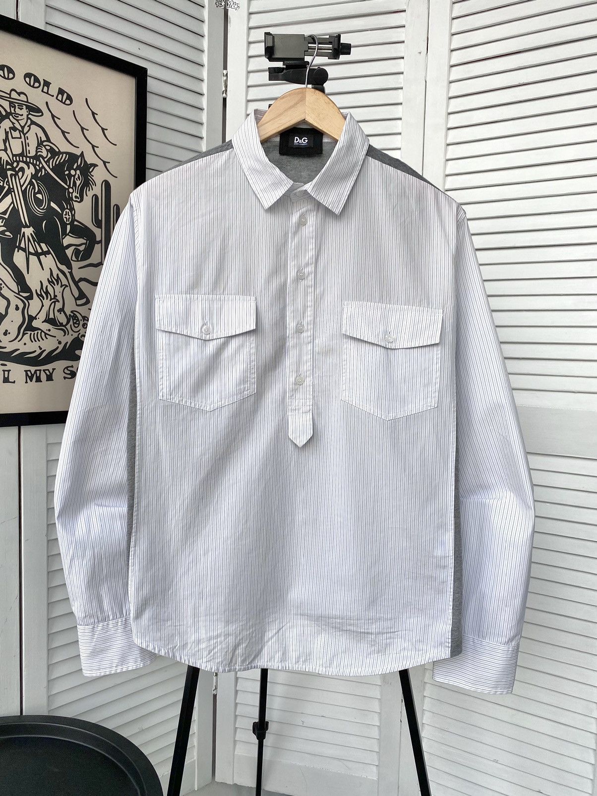 Dolce & Gabbana Striped 1/6 Button Up Shirt Military