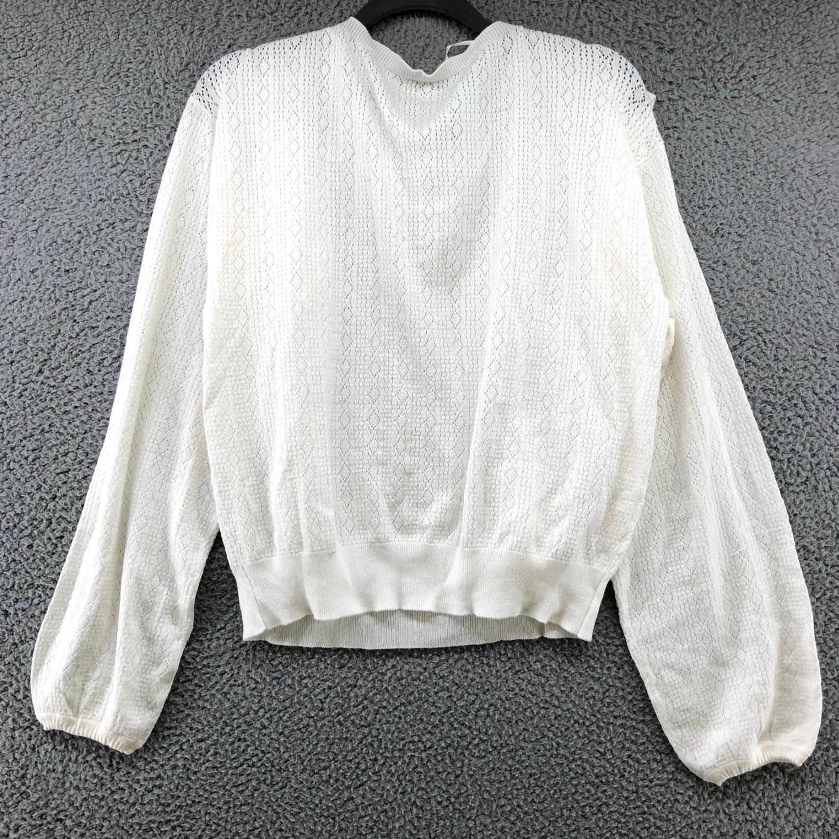 Vintage Unbranded Sweater Women M White Pointelle Knit Ruffle Front Lightweight 80s 90s Retro Size M / US 6-8 / IT 42-44 - 2 Thumbnail