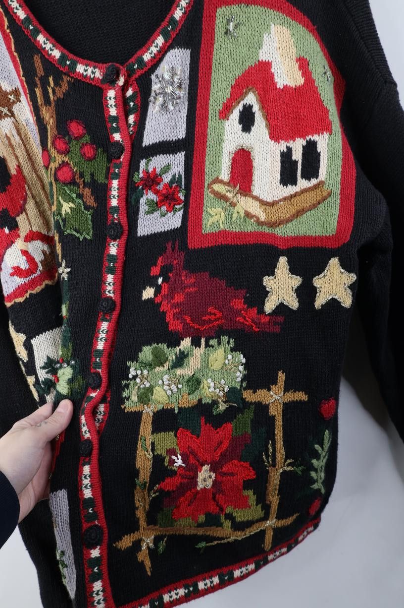Vintage Vintage 90s Streetwear Flower Bird Christmas Sweater Size L / US 10 / IT 46 - 4 Thumbnail