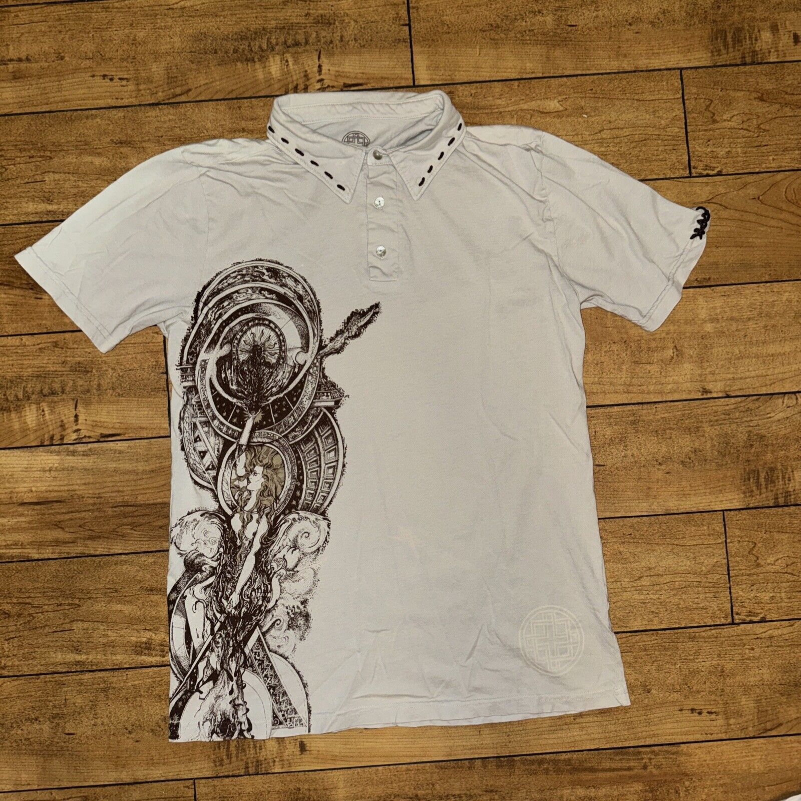 Grunt Style × Vintage Olandar Polo Shirt Tan Brown 19x26 Large Tribal Made In USA Size US L / EU 52-54 / 3 - 1 Thumbnail