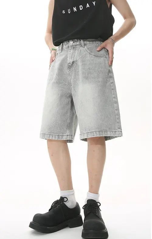 Other Grey Vintage Washed Mid-Rise Casual Denim Shorts Size US 32 / EU 48 - 2 Thumbnail