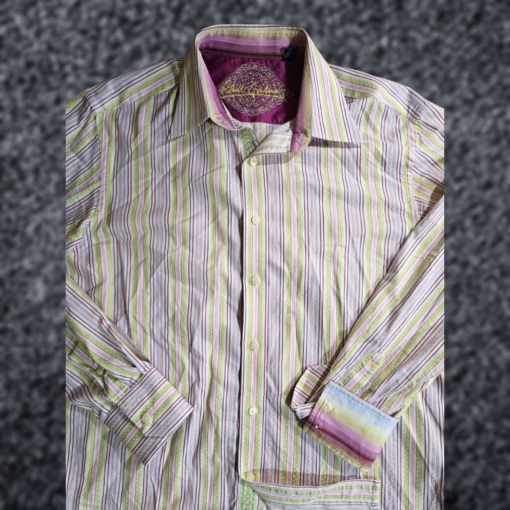 Robert Graham Robert Graham Signature Button Up Dress Shirt Multicolor Design Barrel Cuffs Lg Mens Size 42R - 1 Thumbnail