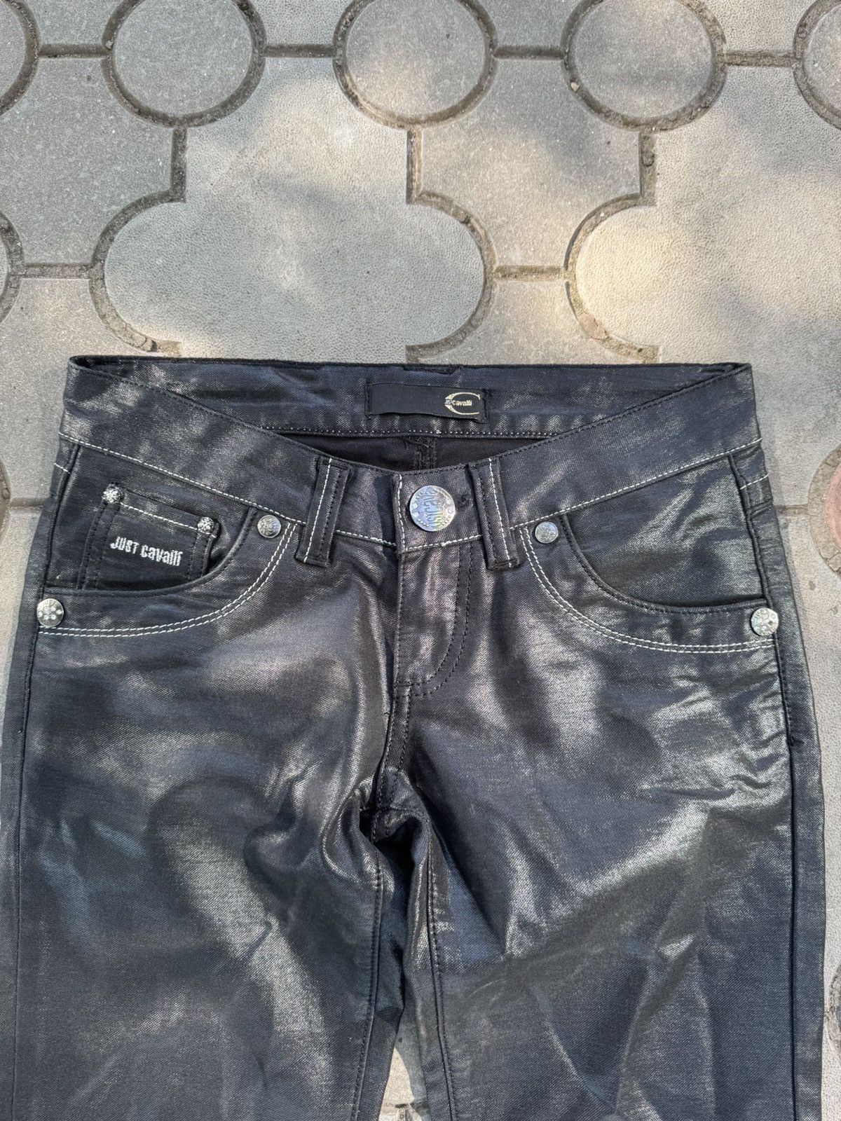 Just Cavalli Archive Just Cavalli Black Waxed Jeans Y2K Size 26" / US 2 / IT 38 - 5 Thumbnail