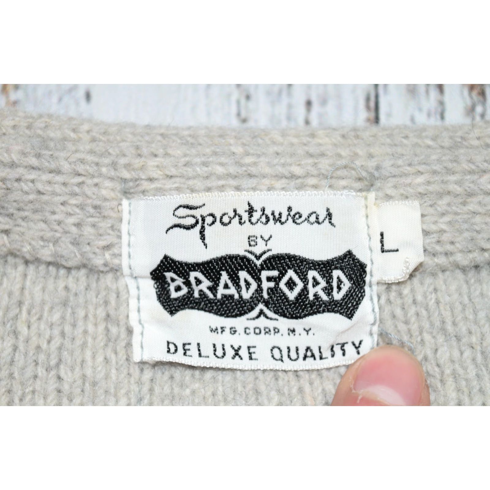 VINTAGE Bradford MFG 1950s Heather Grey Wool Knit Cardigan Men Large Casual