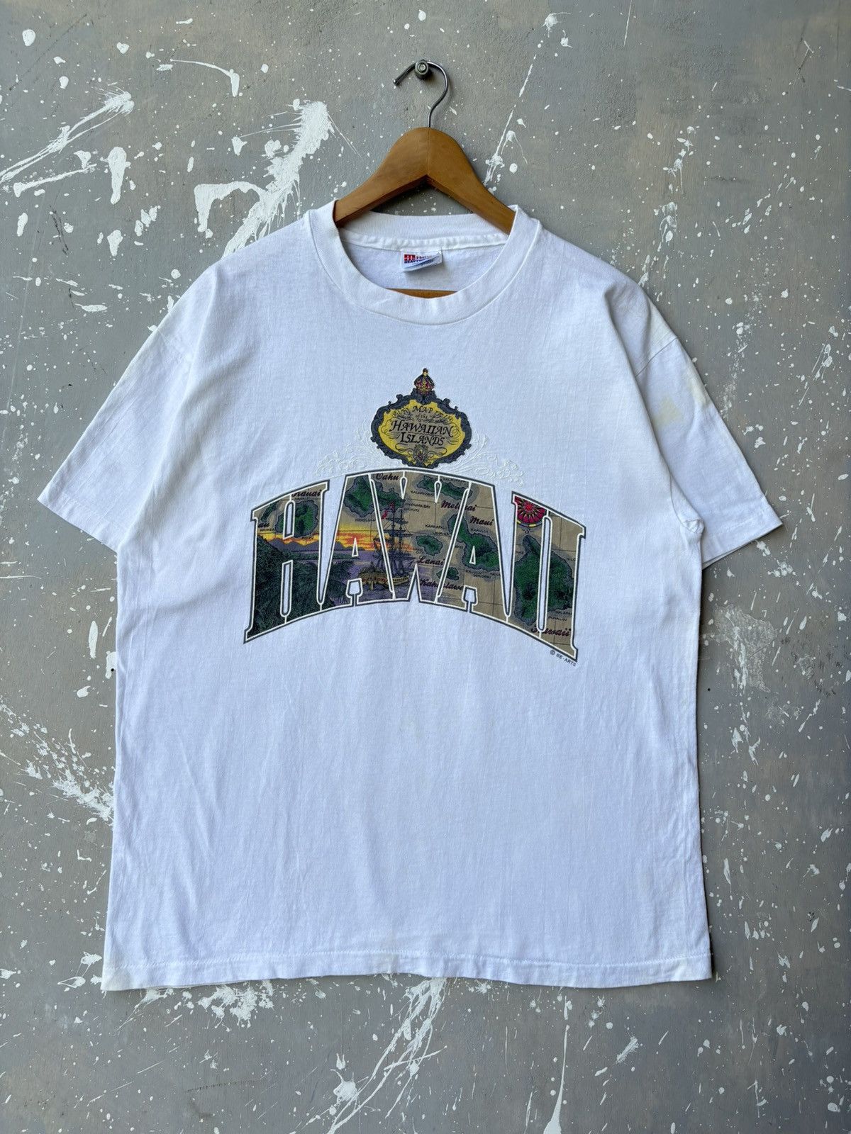 Hanes Vintage 90s Hawaii Spellout Beach Tee Size US L / EU 52-54 / 3 - 1 Thumbnail