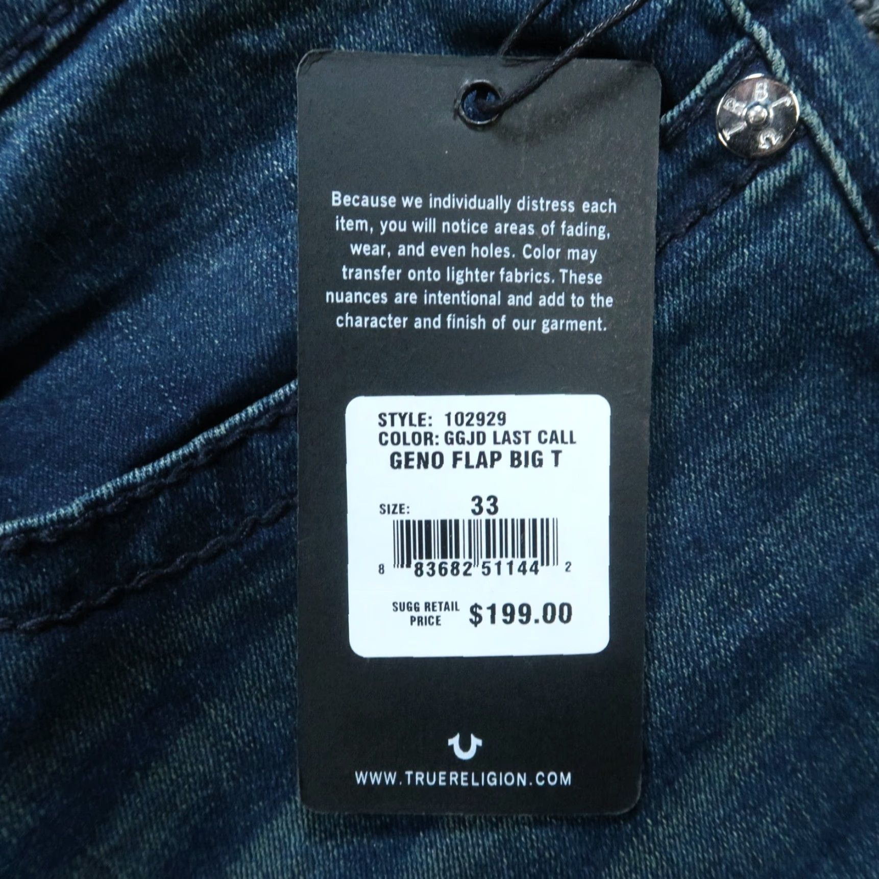 True Religion True Religion Jeans Mens 33x33 Blue Geno Flap Big T Relaxed Slim 5 Pocket NWT Shirt? Size US 33 - 5 Thumbnail