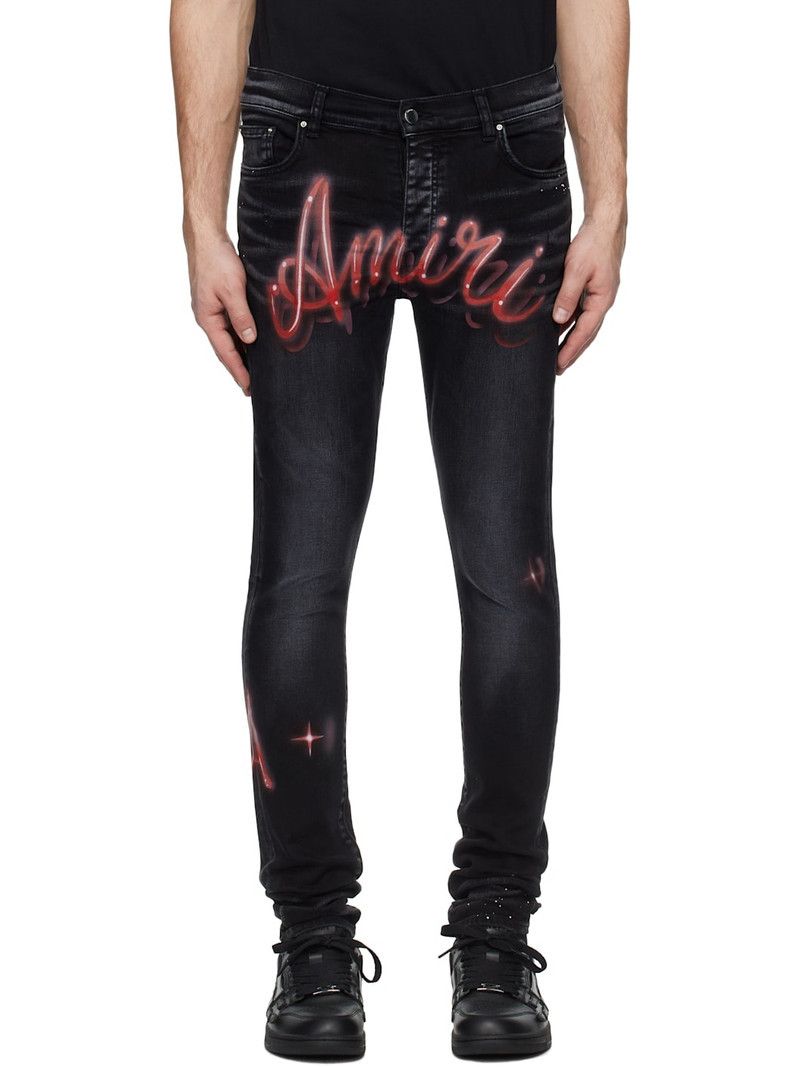 Amiri oc11z0126 Airbrush Logo Skinny Jeans in Black Size US 34 / EU 50 - 1 Thumbnail