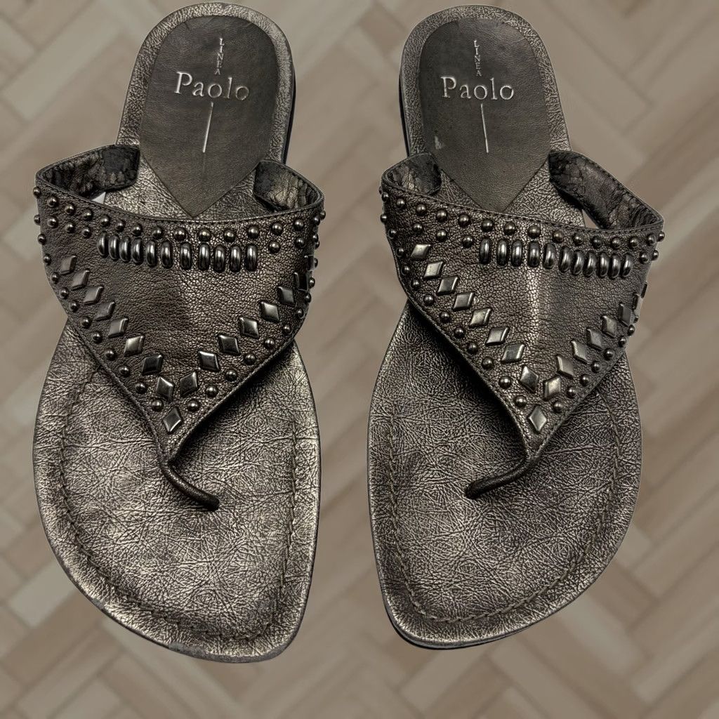 Vintage Linea Paolo Slide Womens Blue Sandals Leather Slip Metallic Studded Casual Read Size US 8 / IT 38 - 1 Thumbnail