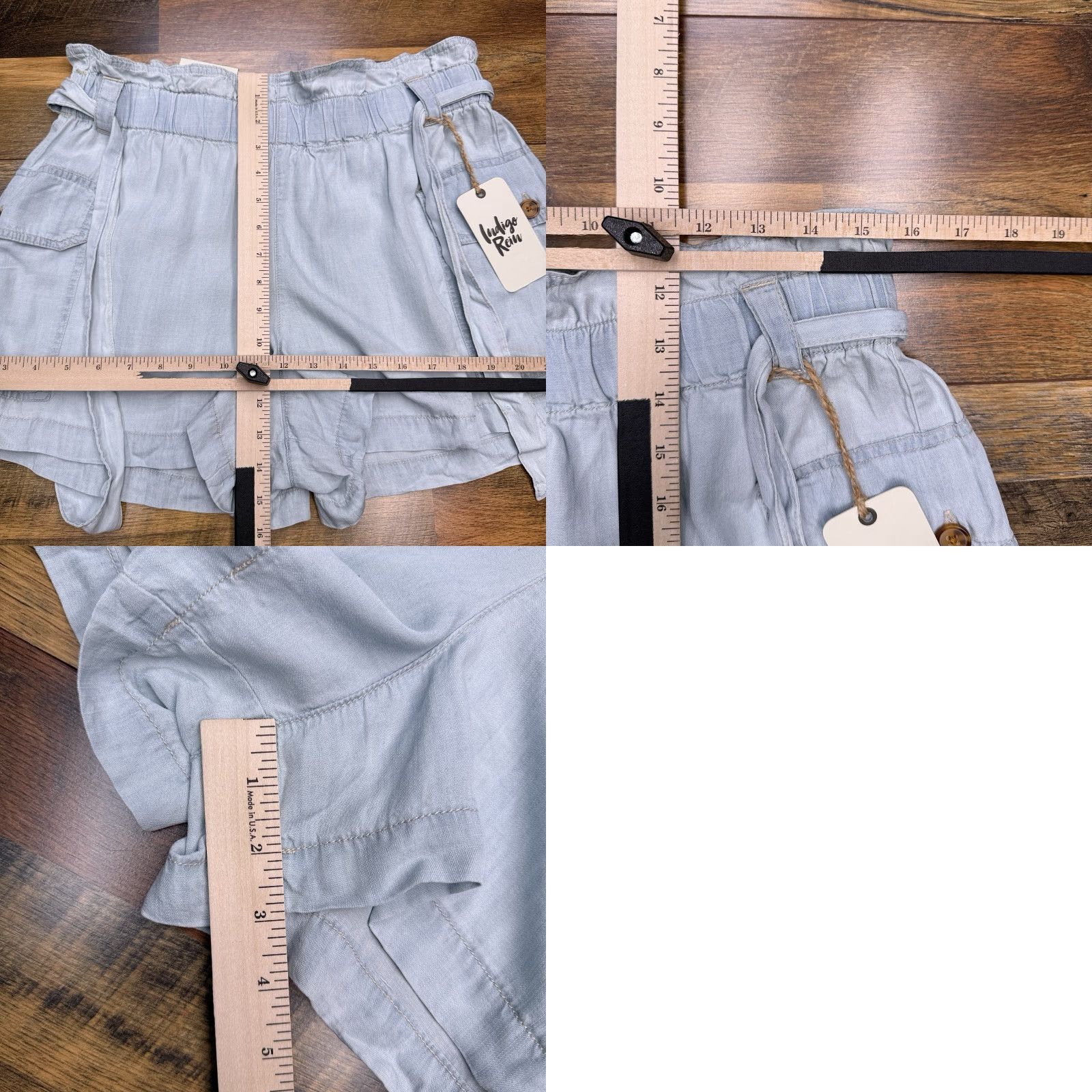 Vintage Indigo Rein Paperbag Shorts Womens 13 / 30 Blue Belt High Rise New Size 34" / US 12 / IT 48 - 8 Thumbnail