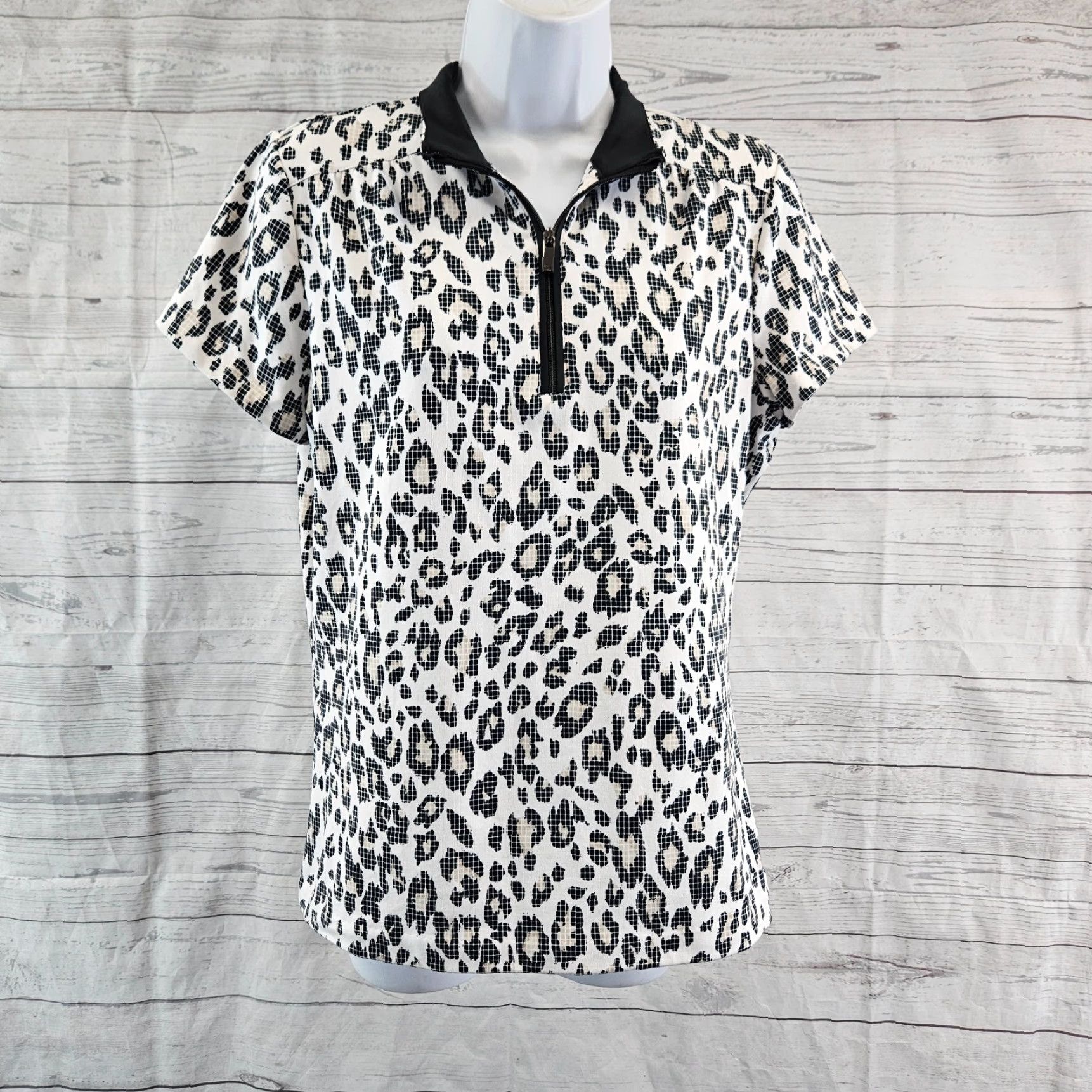 Vintage Tail Womens Top Polo Short Sleeve Sz M White Black Animal Print Women's Basic Shirt 90s? Size M / US 6-8 / IT 42-44 - 2 Thumbnail