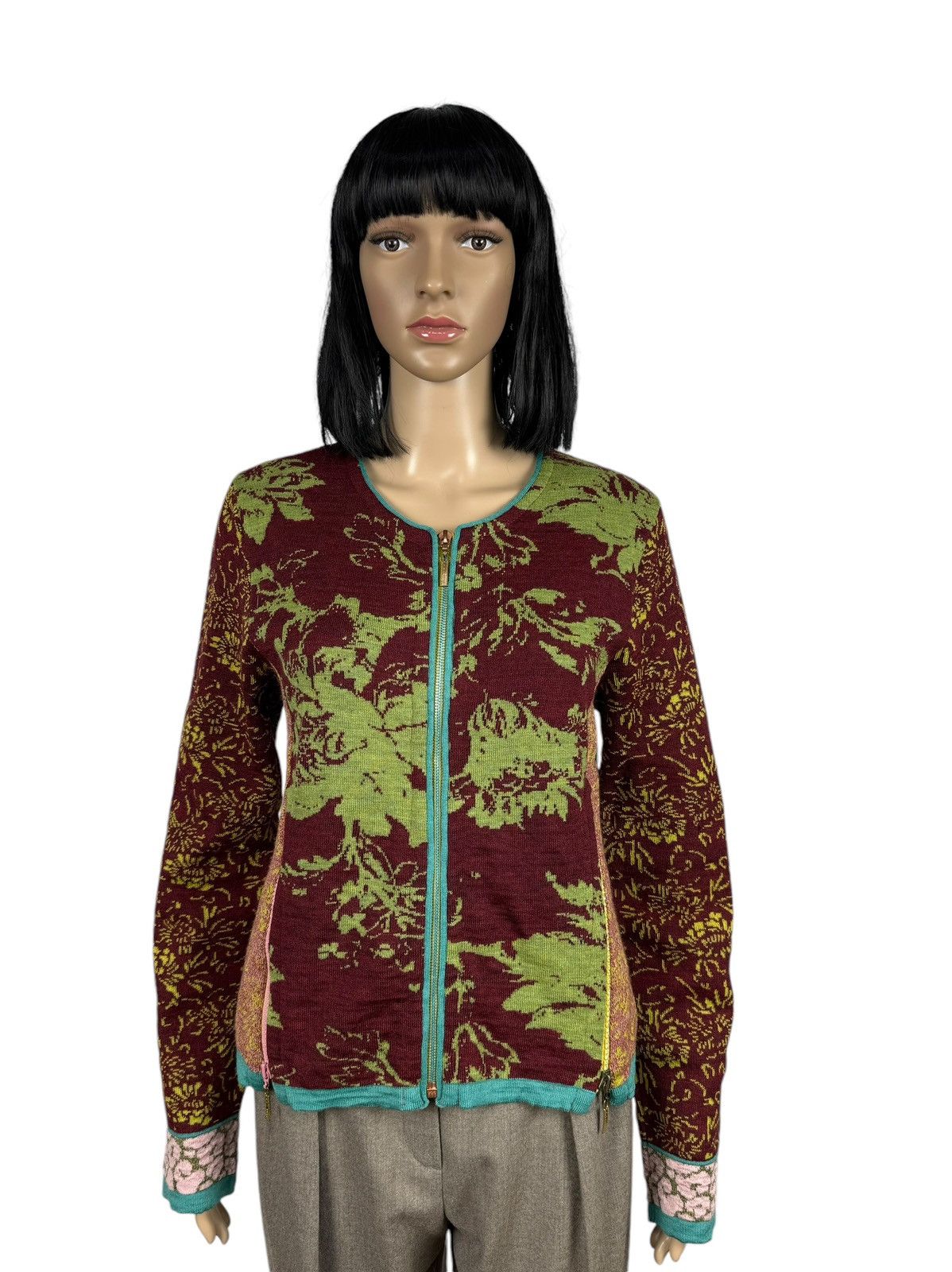 Designer Eva Claudi Embroidered Zip Sweater Floral Printed size L Size L / US 10 / IT 46 - 1 Thumbnail