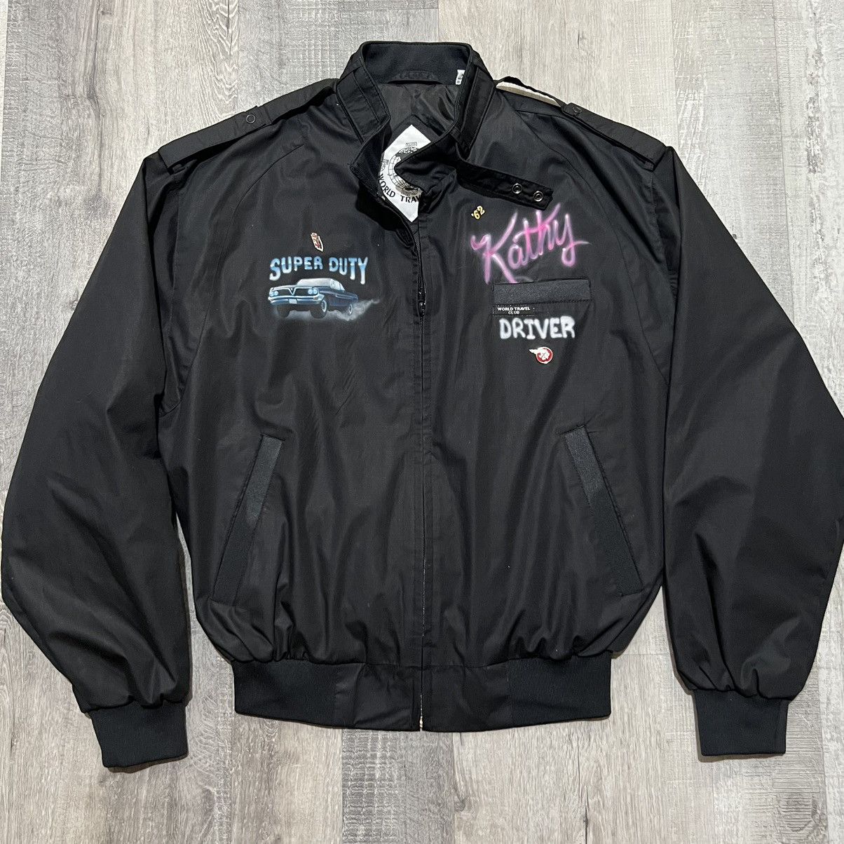 Vintage VTG Pontiac GTO Black Airbrushed Muscle Car Bomber Jacket Size M / US 6-8 / IT 42-44 - 1 Thumbnail
