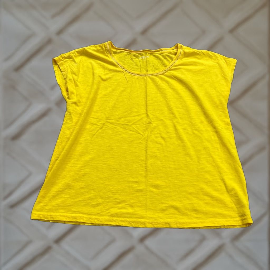Lands' End Lands' End Women's Casual Basic Tee T-Shirt XS Yellow Short Sleeve Round Neck Lightweight Cotton Viscose Size XS / US 0-2 / IT 36-38 - 1 Thumbnail