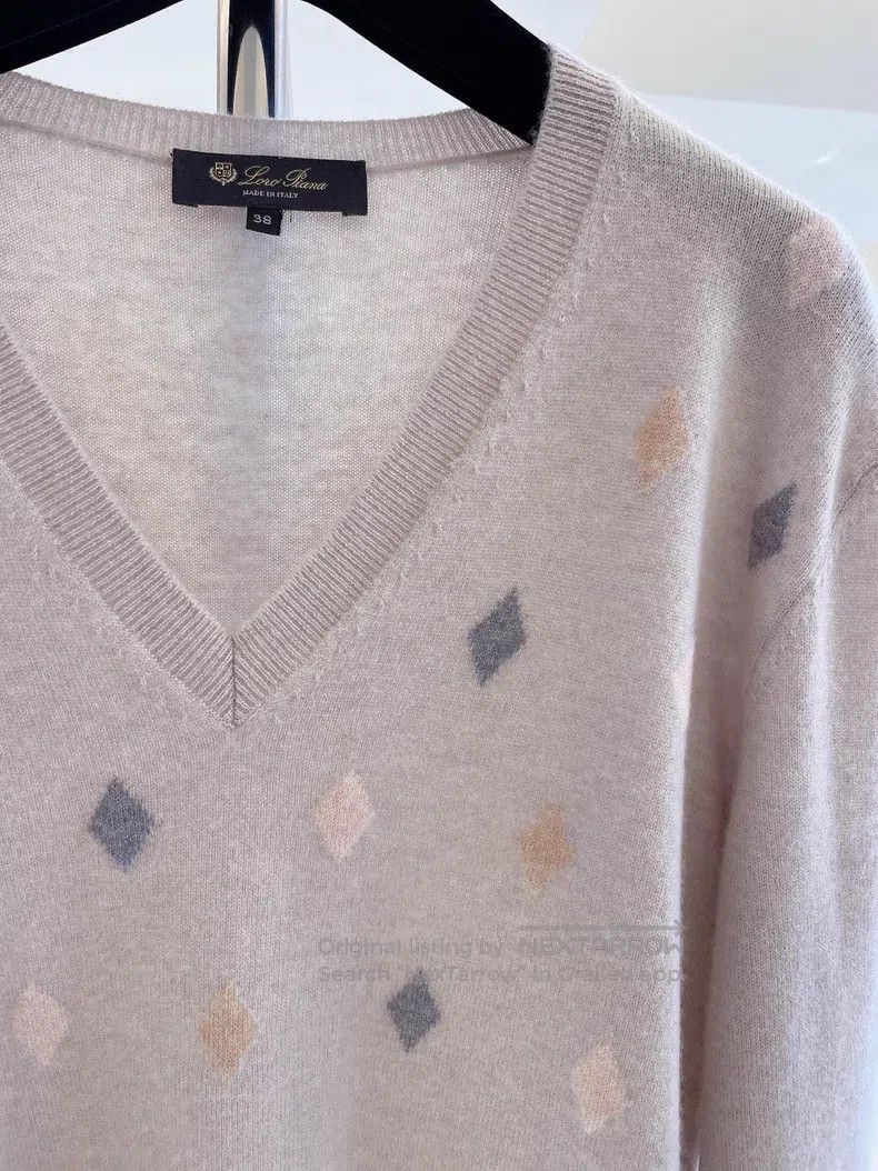 Loro Piana Loro Piana Geometric Diamond V-neck Cashmere Knit Top Size XS / US 0-2 / IT 36-38 - 3 Thumbnail