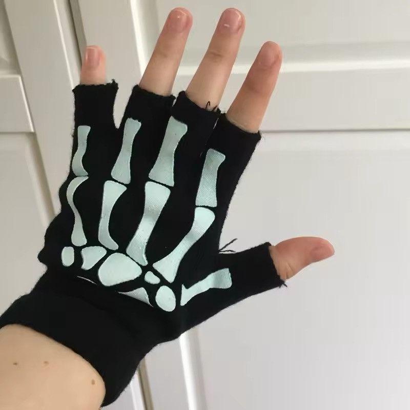Japanese Brand Punk Skeleton Skull Half Finger Gloves Size ONE SIZE - 4 Thumbnail