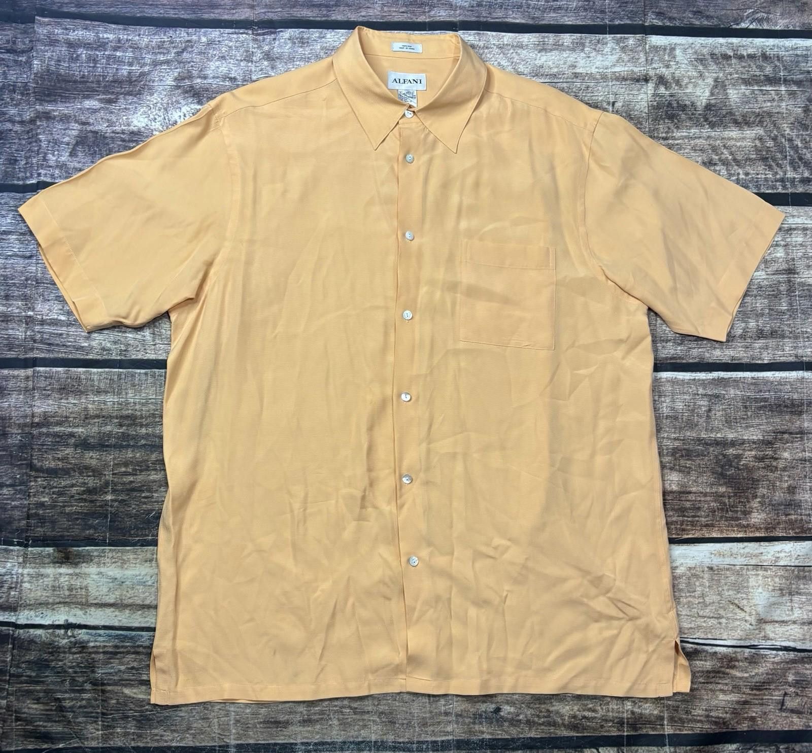 Alfani VTG Alfani Silk Shirt Mens XL Short Sleeve Button Up Orange Size US XL / EU 56 / 4 - 1 Thumbnail