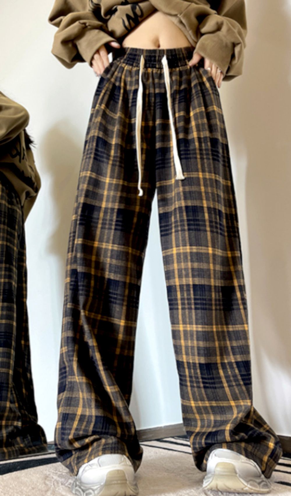Vintage Hippie England Flannel Check Wide Leg Trousers Rave