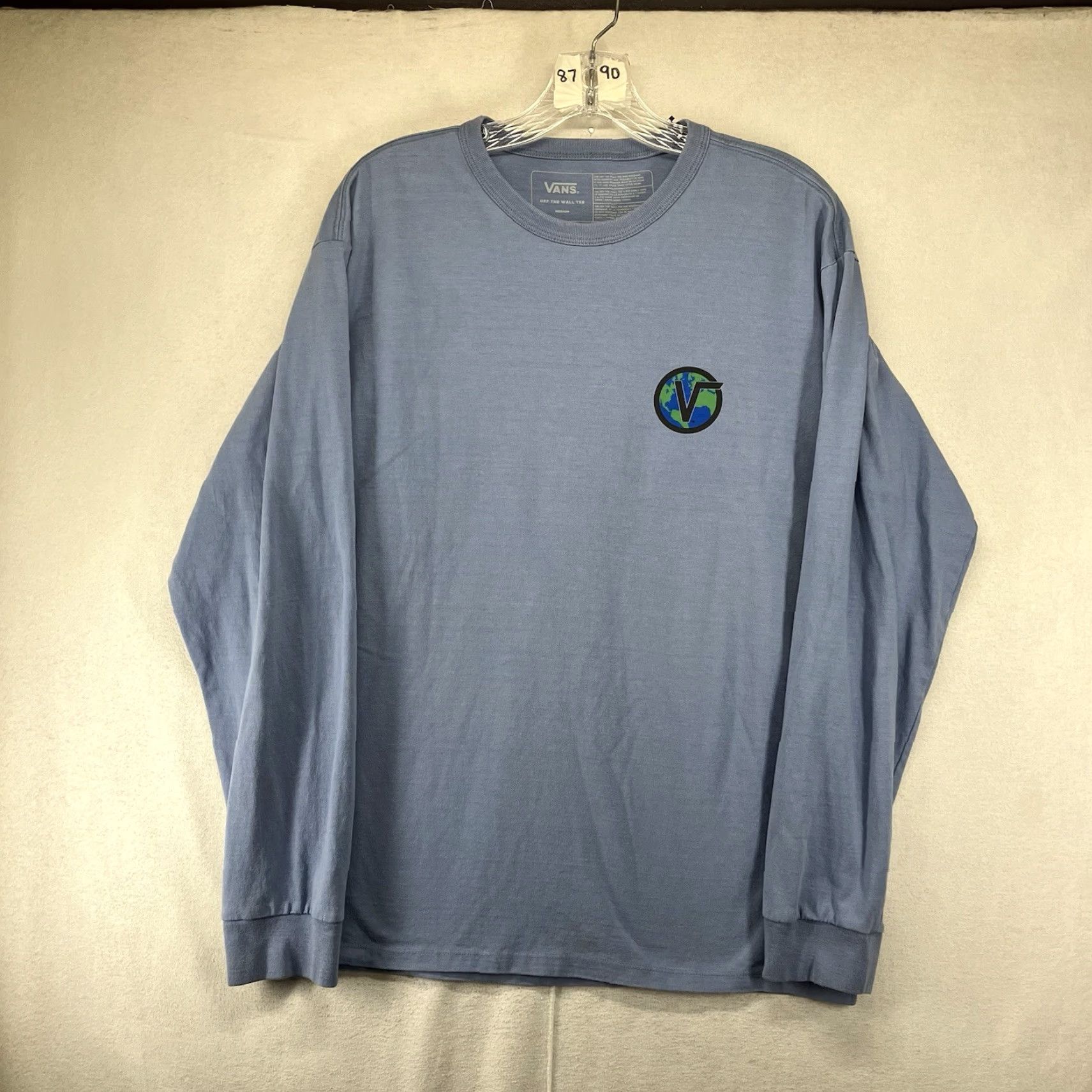Vans VANS Mens T-Shirt Long Sleeve 90s Retro Earth Logo Cotton Medium Blue Graphic Size US M / EU 48-50 / 2 - 2 Thumbnail