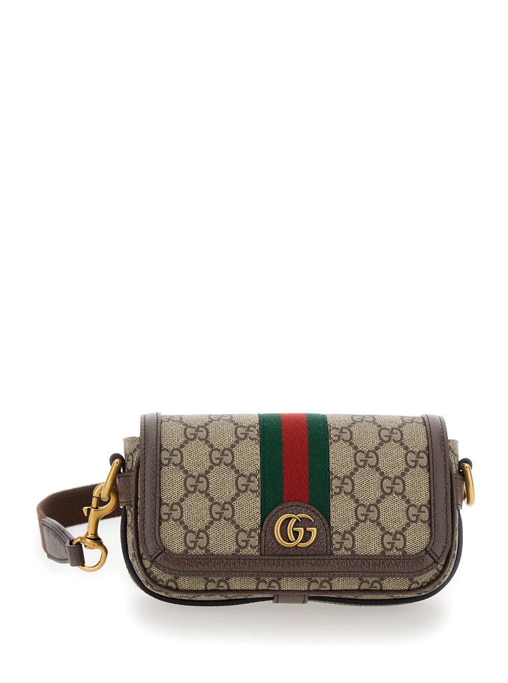 Gucci 'ophidia' Beuge And Ebony Mini Shoulder Bag With Web Detail In GG Supreme Canvas Man, Men's