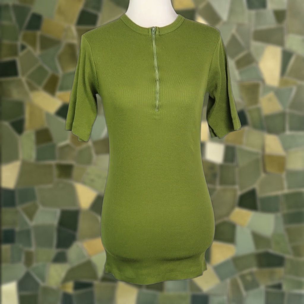 Olive VINTAGE Olive Green 1/4 Zip Ribbed Knit Sweater T-Shirt Top S Women Tunic 70s Seasonal Fall Winter Mens Womens Girls Boys Size S / US 4 / IT 40 - 1 Thumbnail