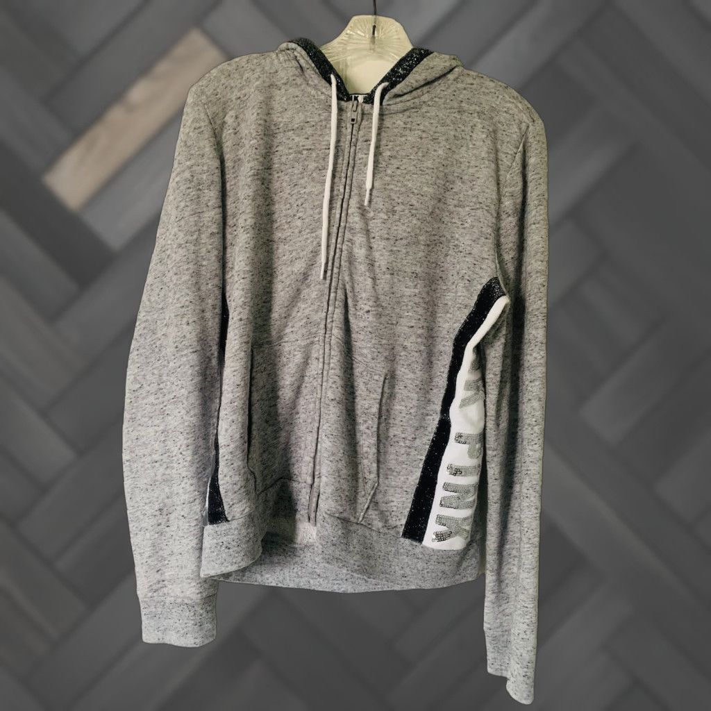 Victoria's Secret VINTAGE Victoria's Secret Pink Full Zip Bling Sequin Sweatshirt Hoodie Gray L Womens Size L / US 10 / IT 46 - 1 Thumbnail