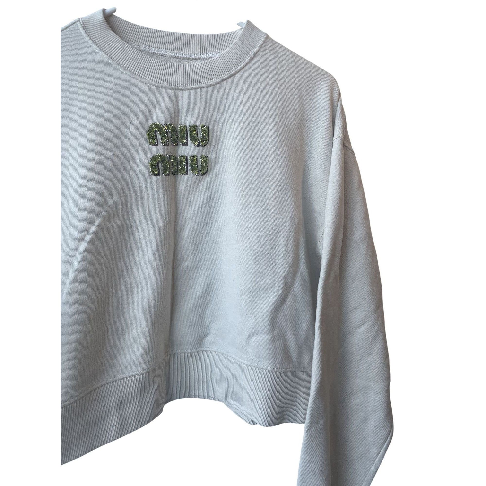 Miu Miu Miu Miu Womens Cropped Sweatshirt With Green Rhinestone Logo Size M / US 6-8 / IT 42-44 - 4 Thumbnail