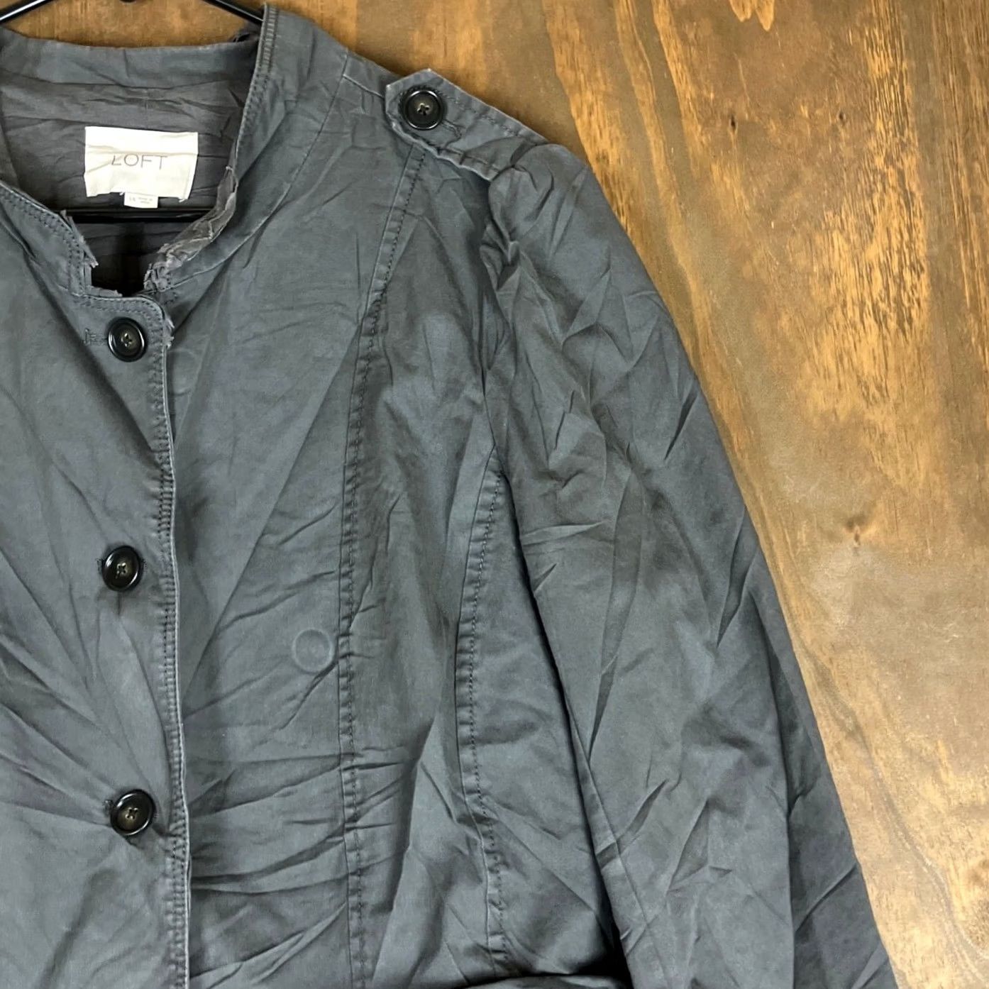 Ann Taylor Ann Taylor LOFT Jacket Gray Button 100% Cotton Casual Pockets 14 Women Size XL / US 12-14 / IT 48-50 - 5 Thumbnail
