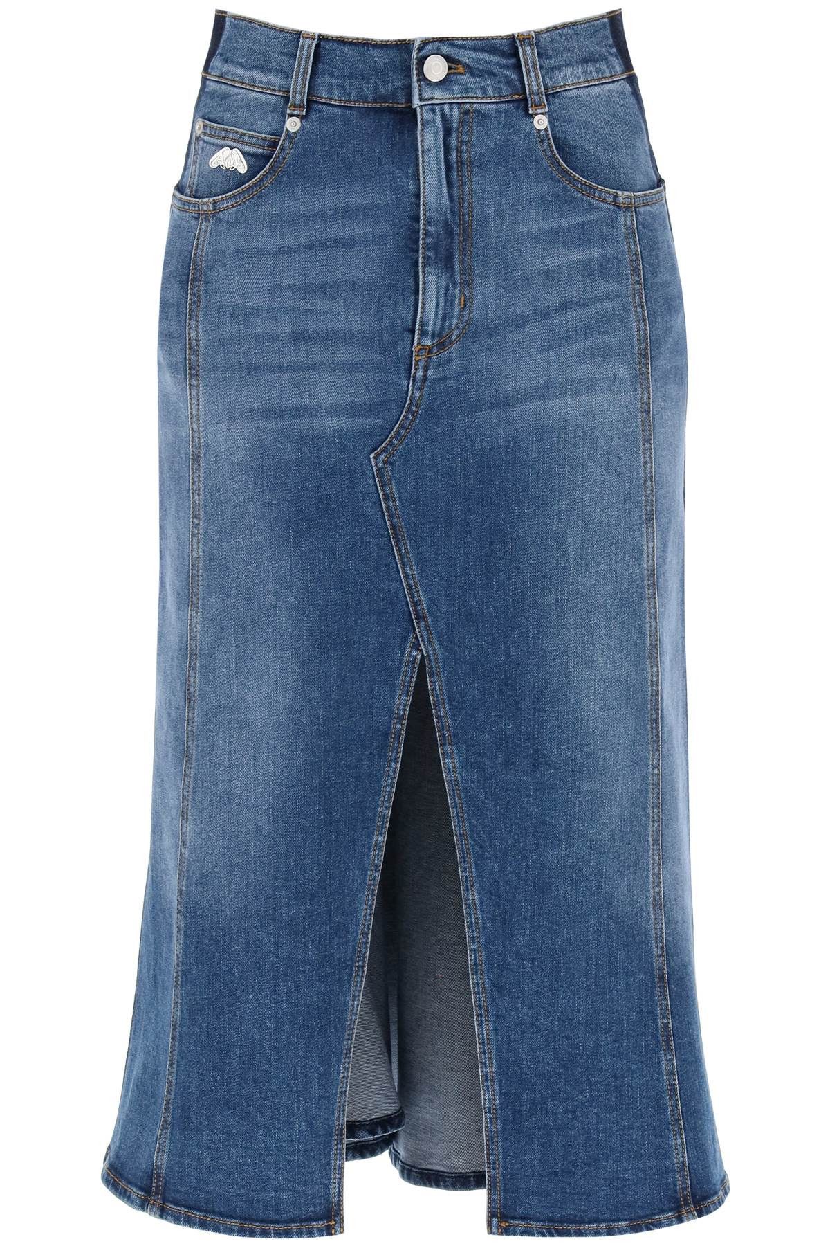 image of Alexander Mcqueen Washed Denim Midi Skirt in Worn Wash, Women's (Size 27)